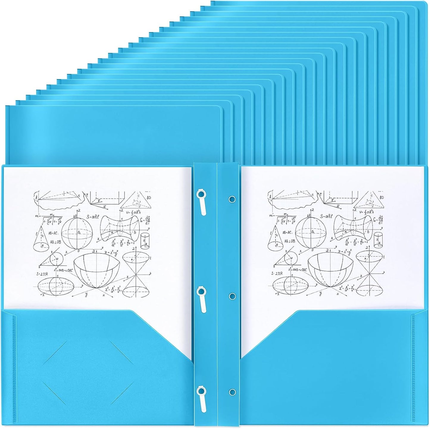 Lincia 100 Pcs Plastic Folders with Pockets and Prong Folders with Prongs Plastic Folders with 2 Pockets Pocket Folders for Office, School for Students, Teachers, Office Workers (Light Blue)