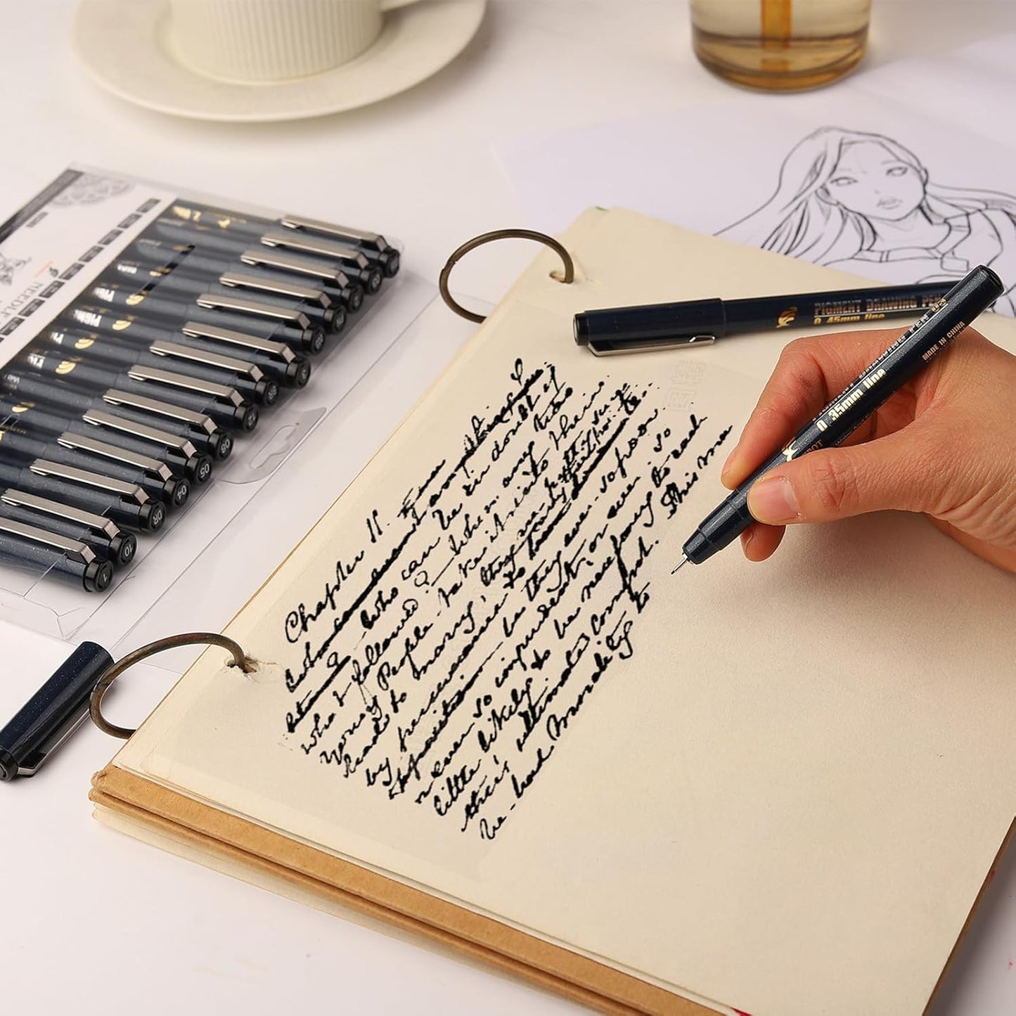 Micro Fineliner Drawing Art Pens Calligraphy Pens for Artist Drawing Supplies, 16 Set Waterproof Black Ink Pens for Sketching,Technical Drawing