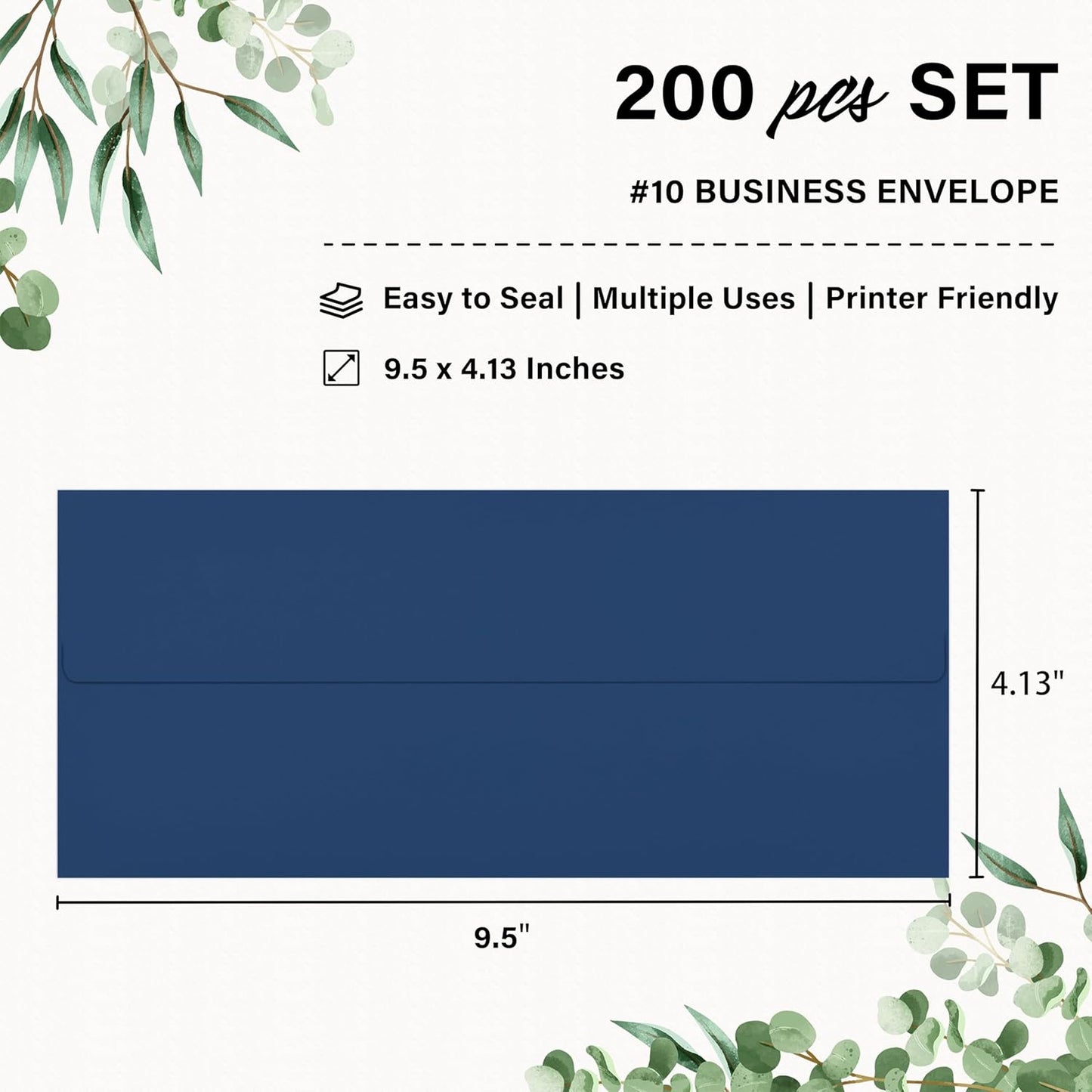 200 Pack #10 Business Envelopes, Self Seal Standard Navy Blue Envelopes for Secure Business & Legal Mailing, Office, Checks, Letter, Invoices, 4 1/8 x 9 1/2 Inches