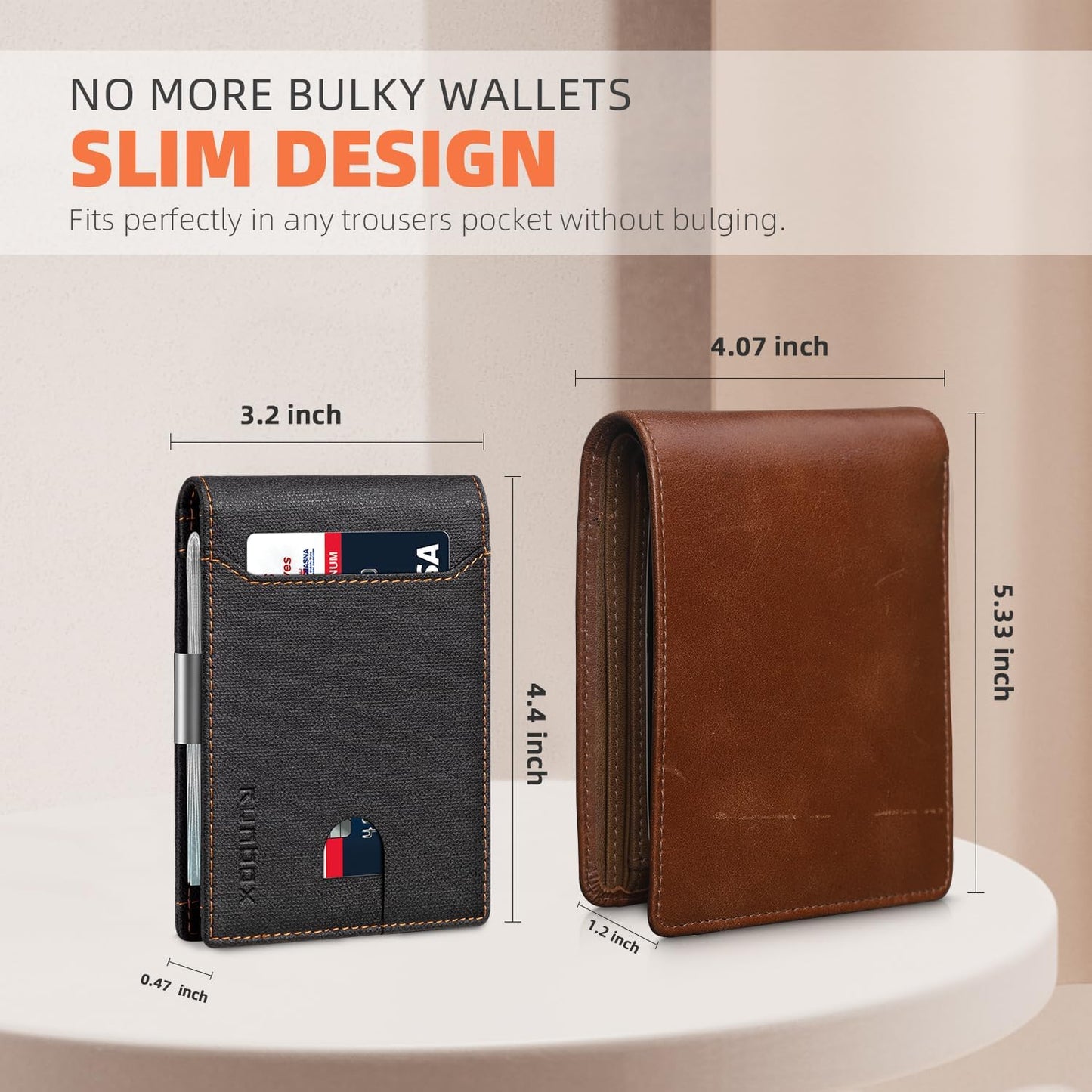 RUNBOX Slim Wallets for Men - Leather Money Clip Mens Wallet - RFID Blocking Front Pocket Bifold Wallet - Thin Credit Card Holder with Gift Box