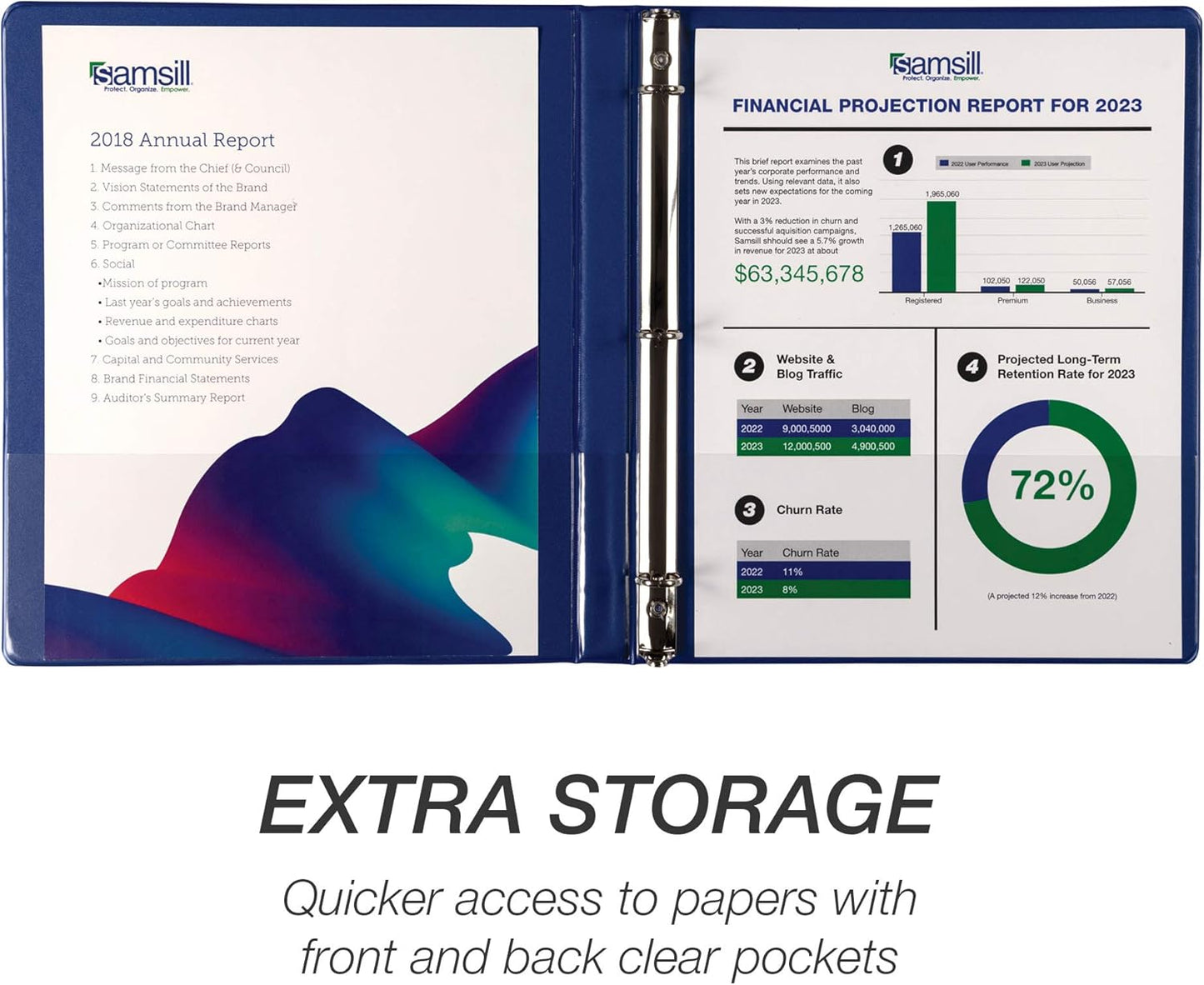 Samsill Economy 0.5 Inch 3 Ring Binder, Made in The USA, Round Ring Binder, Customizable Clear View Cover, Dark Blue