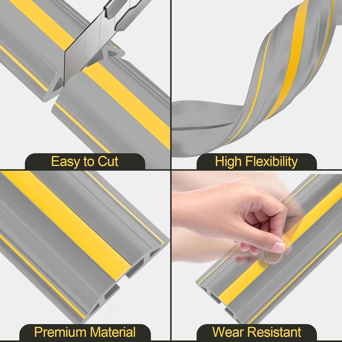 MYFAMIREA 20FT Floor Cord Cover Heavy Duty Cable Cover Protector 3 Channels Extension PVC Floor Wire Cover Outdoor Cord Hider Management Cord Cover for Wire on Floor Home Outdoor (2PCS 10FT, Grey)