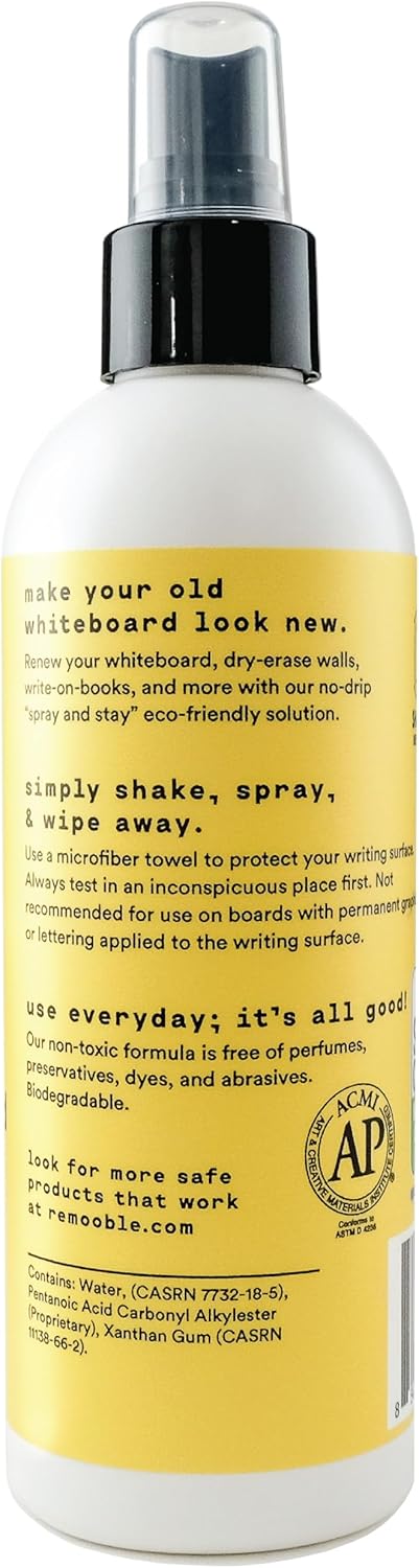 Remooble Dry Erase Whiteboard Cleaner Spray - Safely Removes Tough Stains and Ghosting (6 Pack)