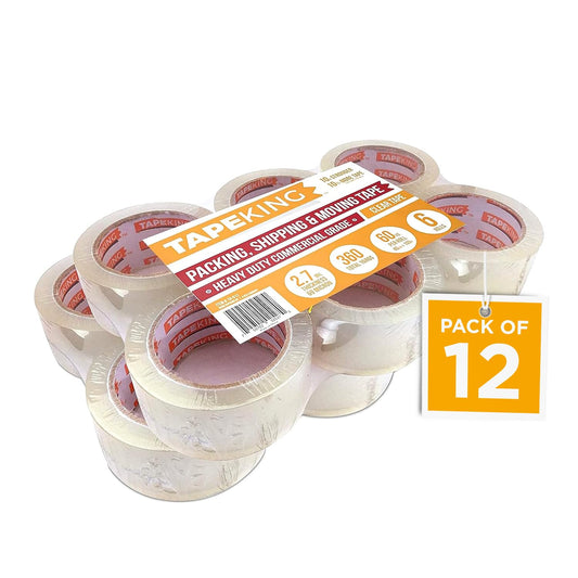 Tape King® Clear Packing Tape - 60 Yards Per Roll (12 Rolls) - 1.88 Inch Wide Stronger & Thicker 2.7mil, Heavy Duty Adhesive Industrial Depot Tape for Moving Packaging Shipping, Office & Storage
