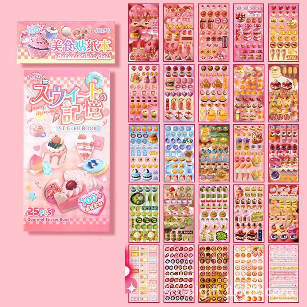 Alideco 25pcs Scrapbook Stickers Vintage Cute Cake Dessert Food Sticker Book for Adults Sticker journaling Stickers for Scrapbooking (tianweijiyi)