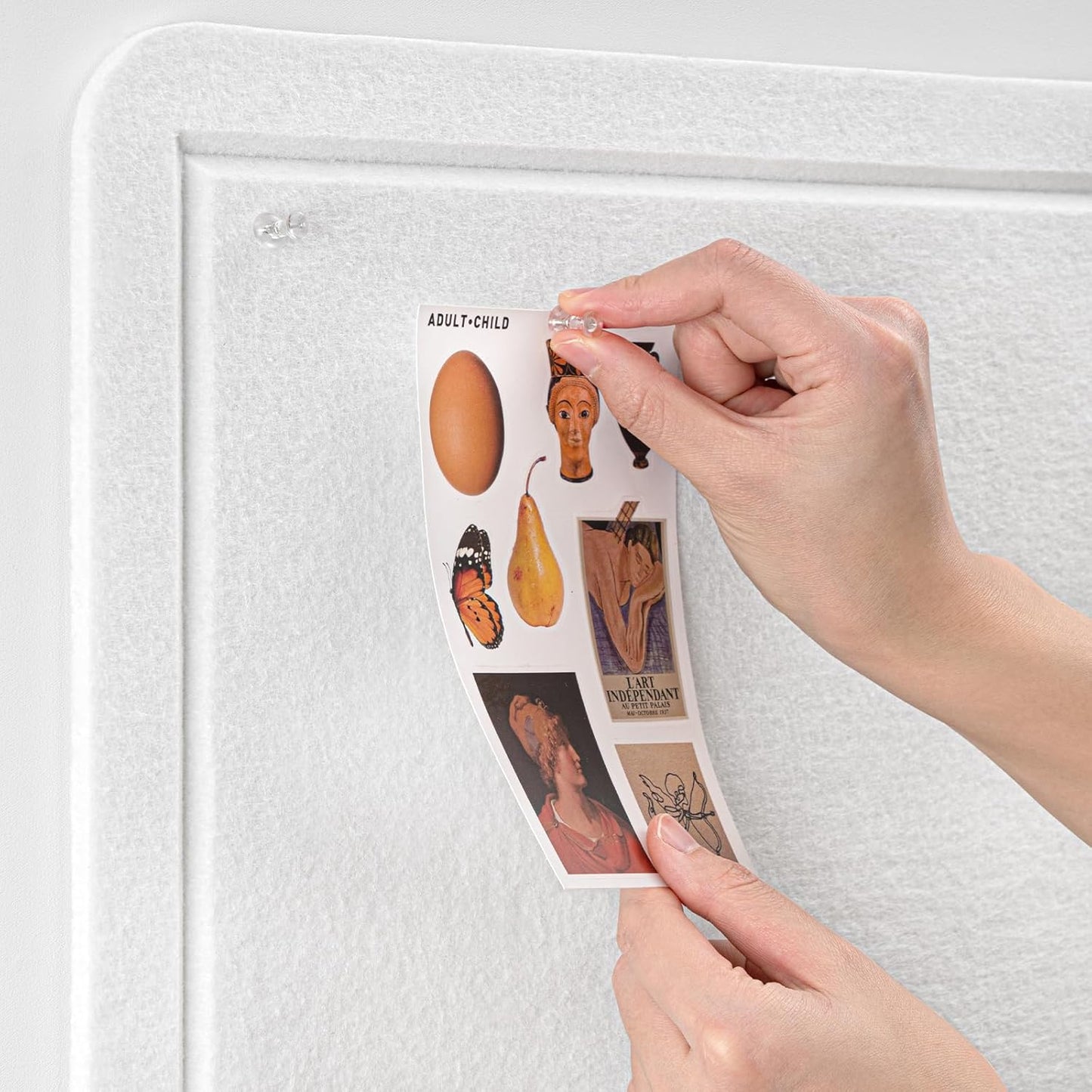 Bulletin Board, 36 x 24 Inches Felt Pin Board - Decorative Cork Alternative for Wall, 3' x 2' Foldable Picture Self-Adhesive Vision Prayer Board With 20 Pushpins - White