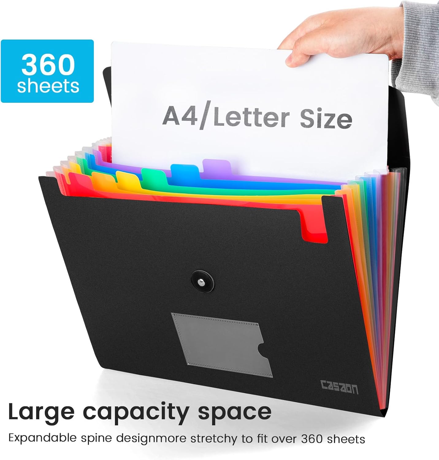 13 Pocket Expanding File Folder Accordian File Organizer, A4 Letter Size Paper Document Receipt Holder for School Office Supplies, Black