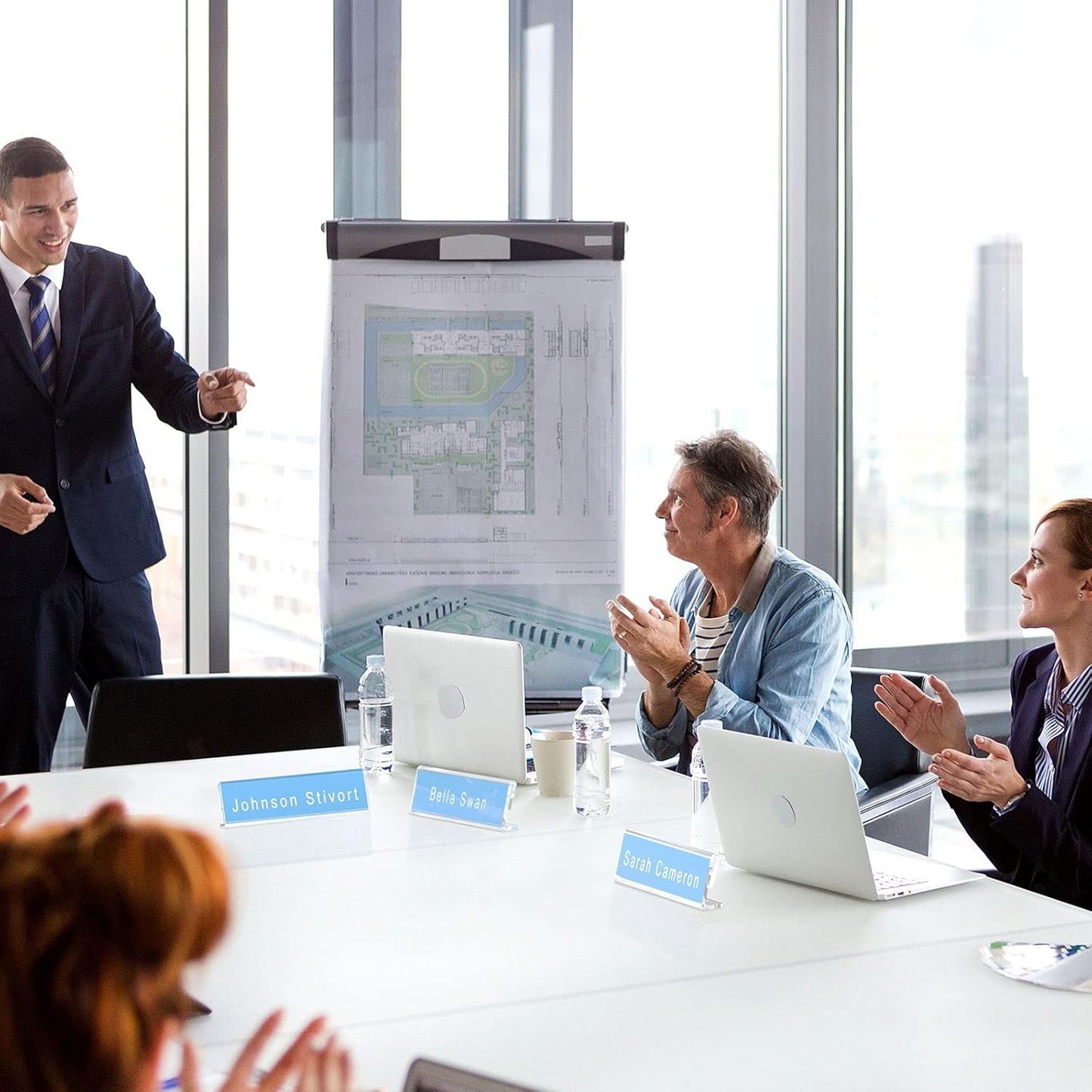 Acrylic 12 Pack Name Plates for Desks, AITEE 2x8 Clear Desk Name Plate Personalized, Desk Sign Holder for Table Display, Tent Name Plate Display for Office Conference, Business Event/School Classroom