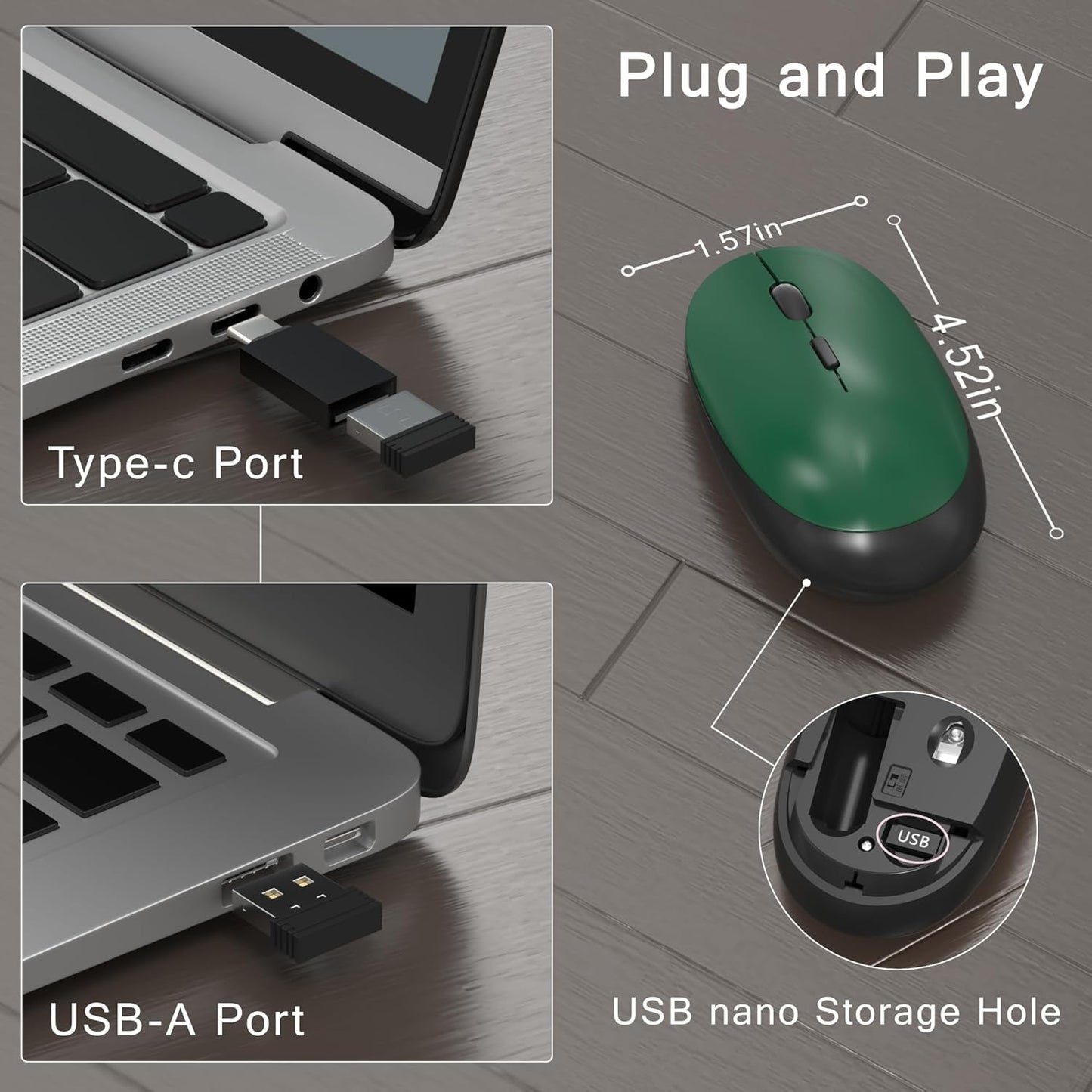 Colorful Wireless Computer Keyboard and Mouse Combo with Round Typewriter Keycaps, Retro Design, Power Switch, Ergonomic Design, 2.4GHz Wireless for Windows, Mac, PC(Dark Green)
