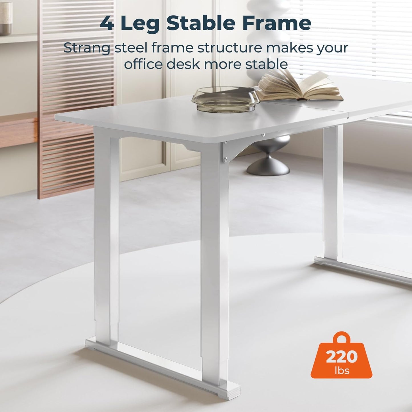 4 Legs Standing Desk, Large 55x28 Inches Electric Adjustable Height Desks with Splice Board, Stand Up Desks Home Office Computer Workstation, White
