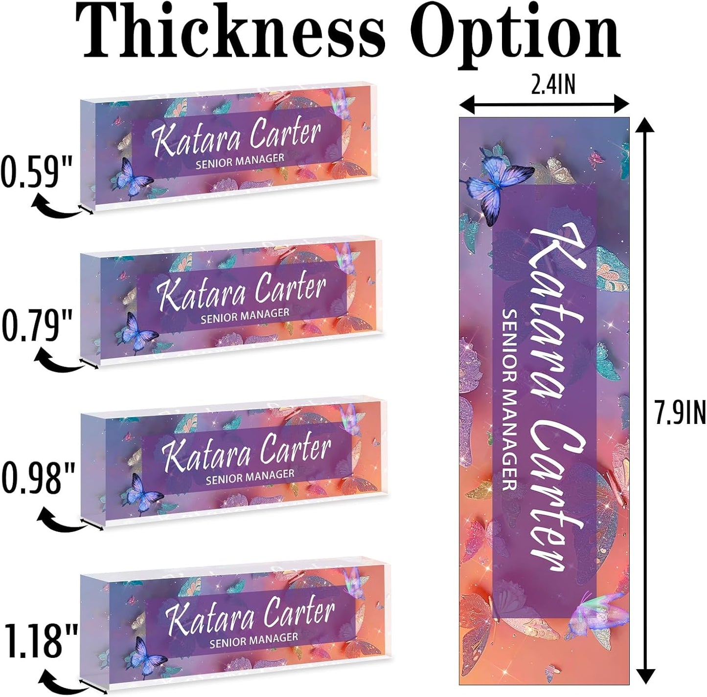 Name Plate for Desk Personalized, Acrylic Desk Decorations, Employee Appreciation Gifts, Custom Office Gifts for Coworkers, Boss, Teacher, Nurse (Orange Purple Butterfly)