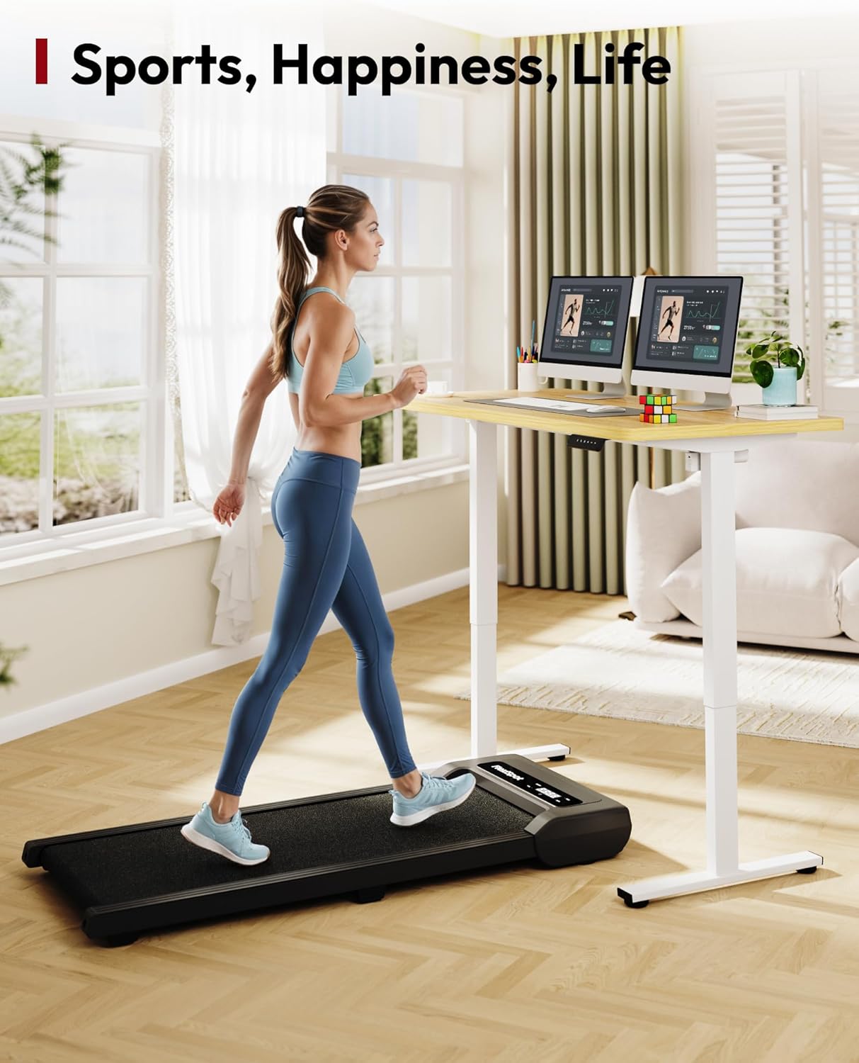 SANODESK Electric Standing Desk 40 x 24 Inches Whole-Piece Desktop Height Adjustable Stand Up Desk w/6-Button Controller Ergonomic Computer Desk for Home Office, White Frame + Natural Tabletop