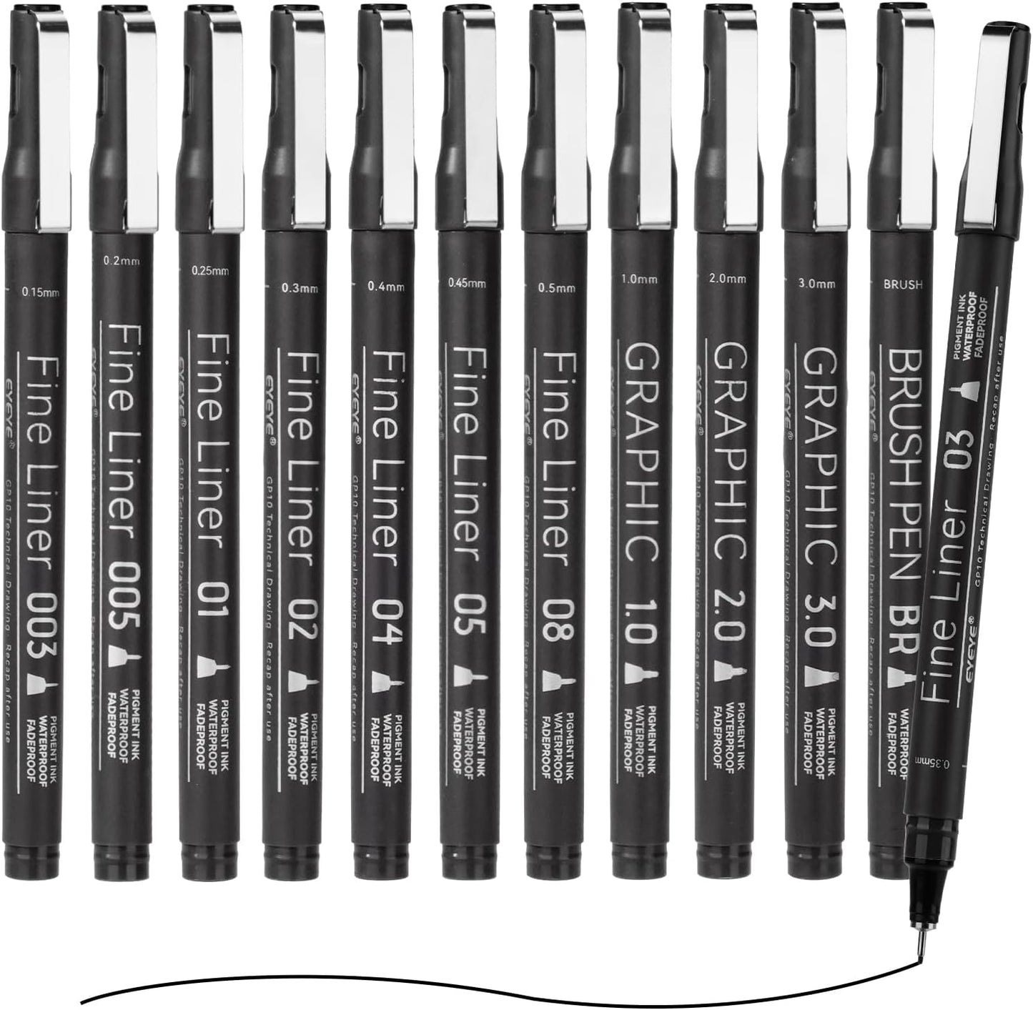 EYEYE Micro Fineliner Pens, Black Drawing Art Pens,12 Archival Pen Waterproof Ink Set Artist Supplies Archival Inking Markers Sketch Outline Pen, Precision Drawing and Sketching Kit