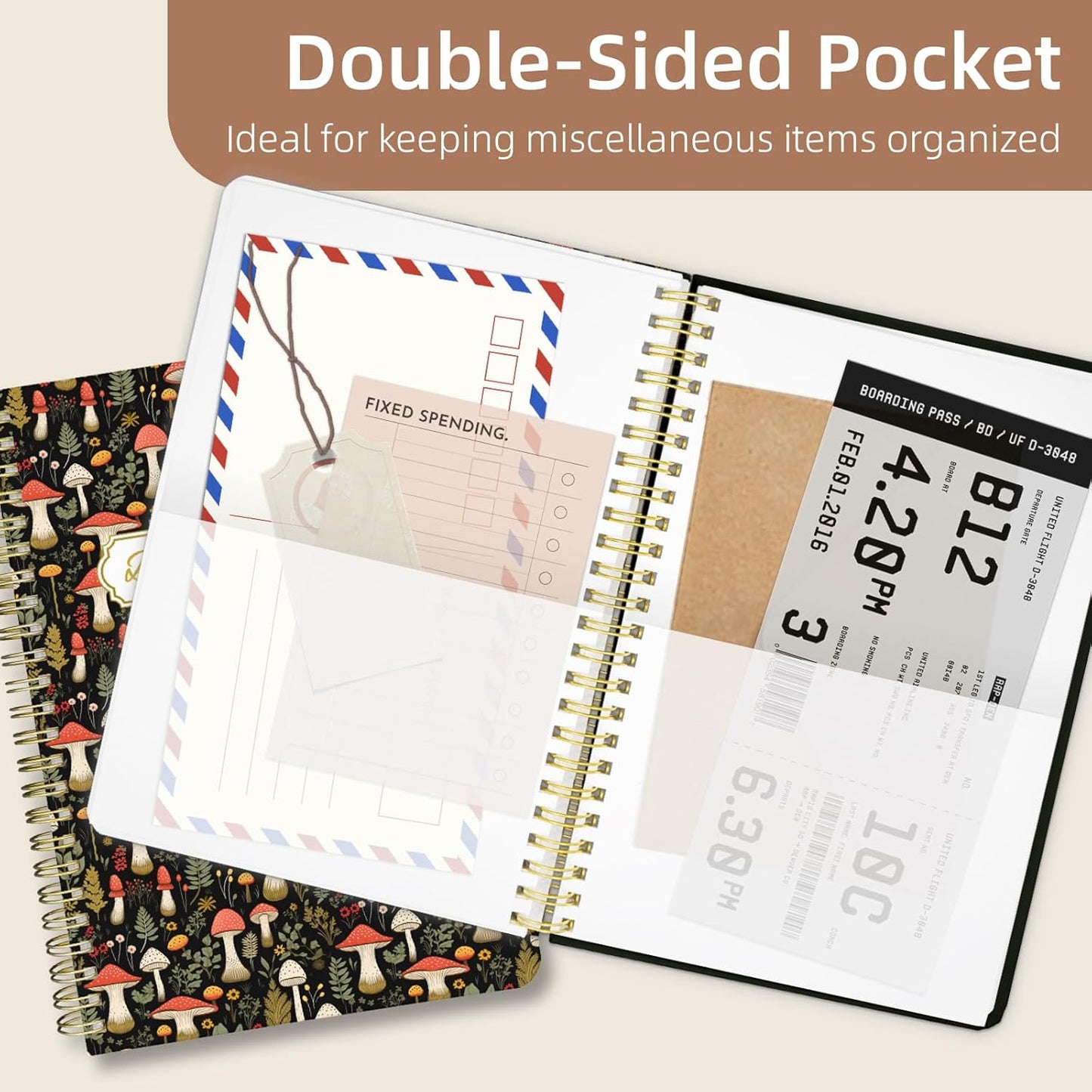 Undated Daily Planner - Spiral Notebook 80 Days One Day Per Page, Hourly Schedule, To-Do List, Notes, Everyday Planning Task, A5 Hardcover Journal Organizer Book Women Cute Aesthetic, Mushroom