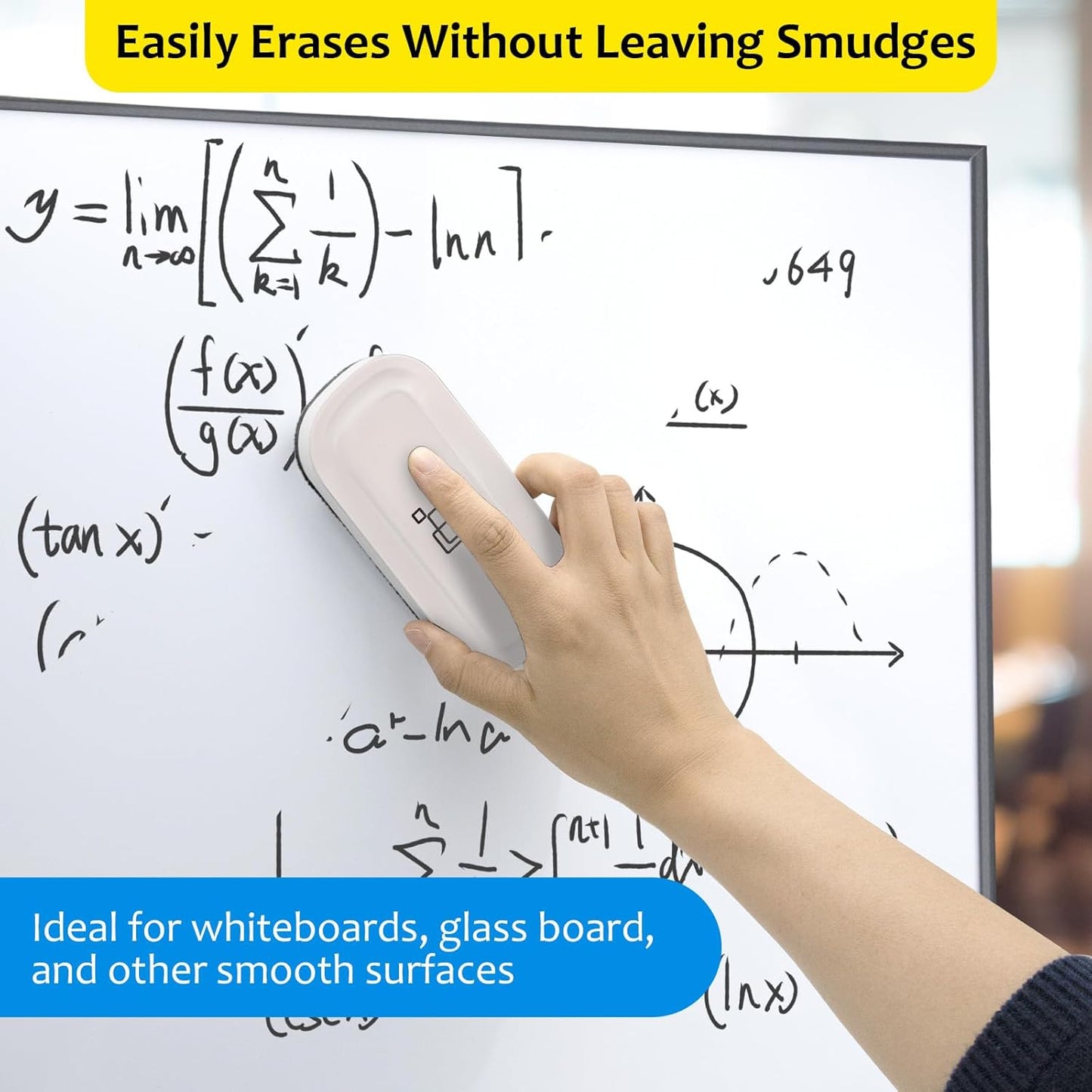 Maxtek Magnetic Dry Erase Eraser, 2 Pack, for Glass Board, Calendar, Whiteboard, Office and School Supplies (Pure White)