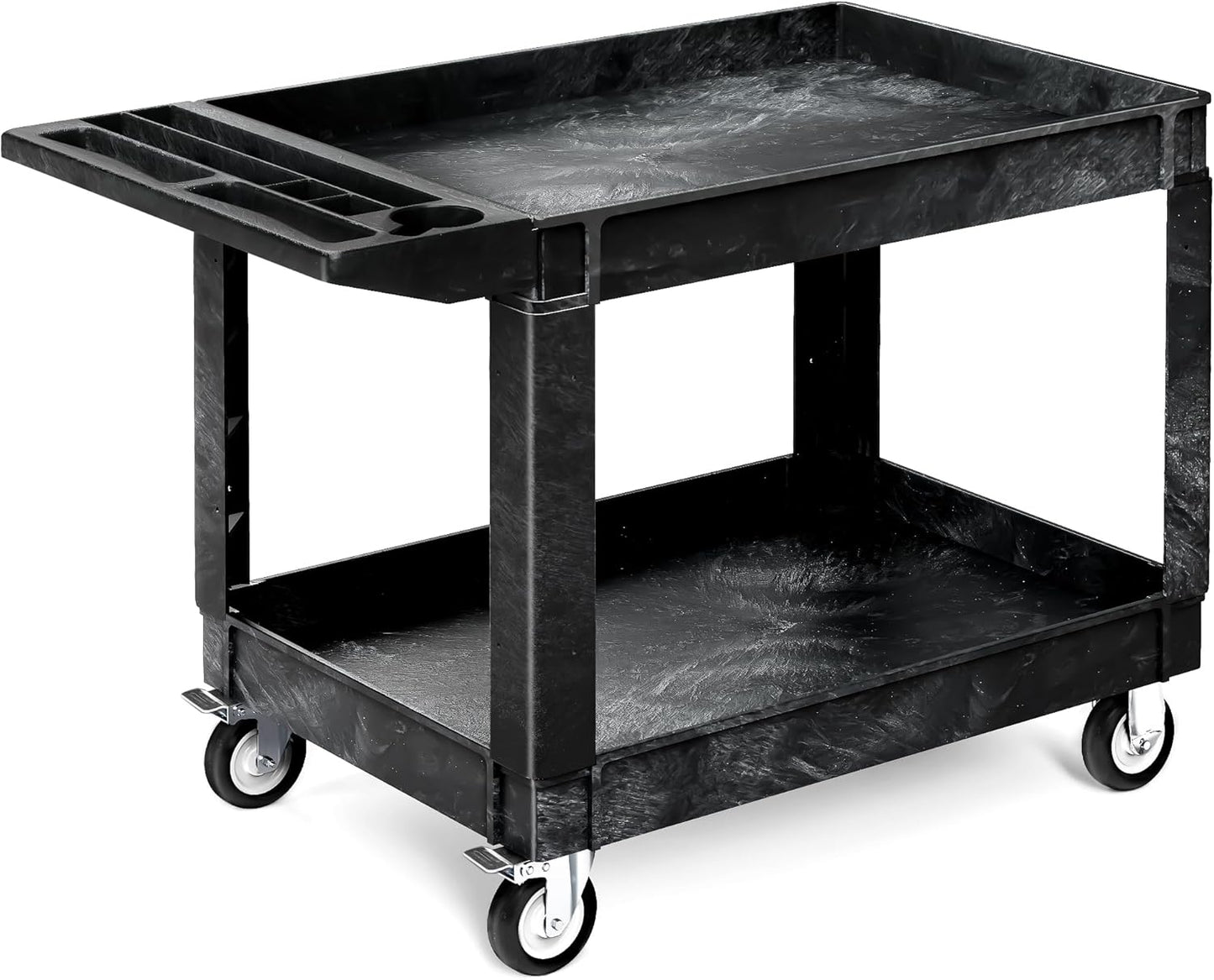 YITAHOME Utility Cart on Wheels, 550 lbs Capacity, 45 x 25 Inch Rolling Work Carts with Wheels, 2 Shelf Heavy Duty Plastic Service Cart Suitable for Warehouse, Garage, School & Office, Cleaning, Black