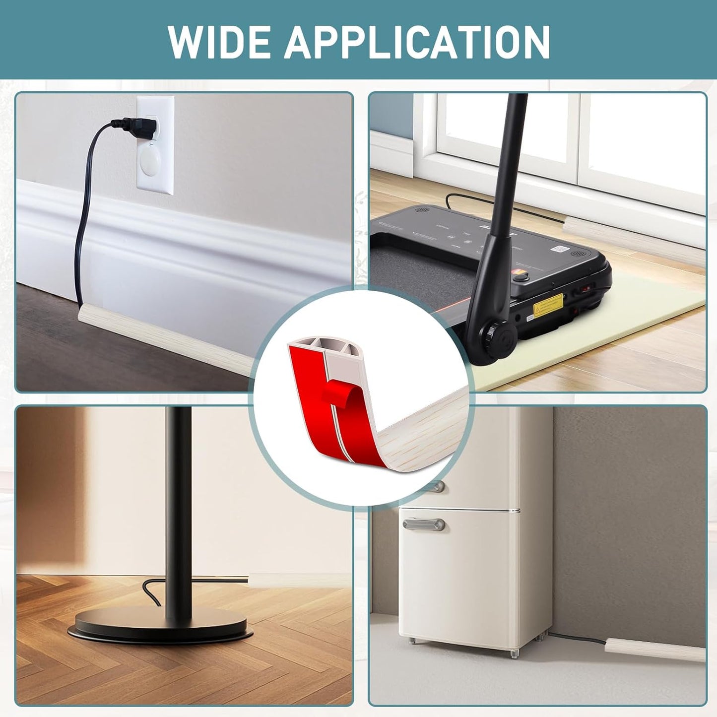 Floor Cord Cover Self Adhesive Cord Hider Floor Extension Cord Covers for Floor Power Cord Protector Cable Management Prevent Cable Trips Cable Cavity 0.32" W x 0.32" H (Beige Wood, 10Ft)