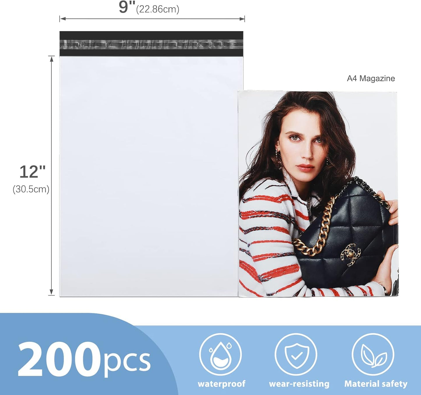 Metronic Poly Mailers 9x12 200 Pack, Strong Adhesive Shipping Bags for Clothing, Waterproof and Tear-Proof Shipping Envelopes, Small Mailers Poly Bags Packaging Bags in White