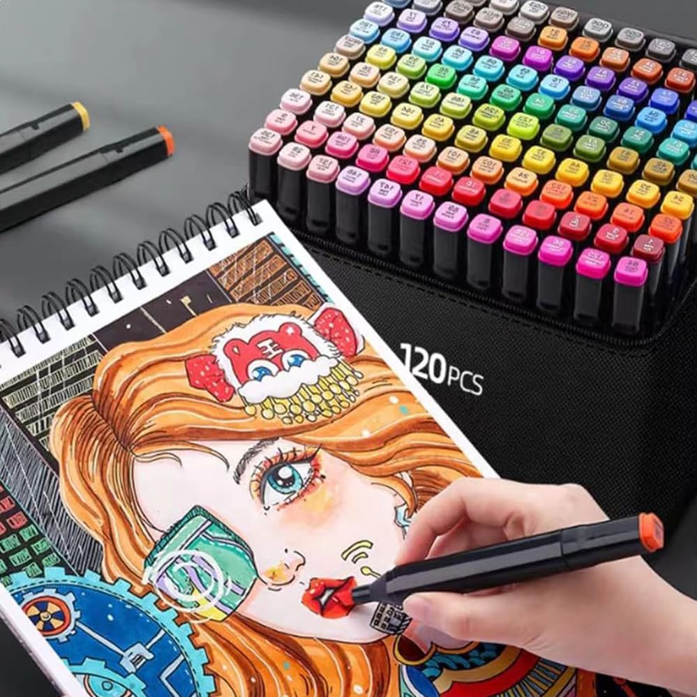 Alcohol Markers, 120 Colors Art Drawing Set for Kids Adults Dual Tip Permanent Sketch, With Organizing Case