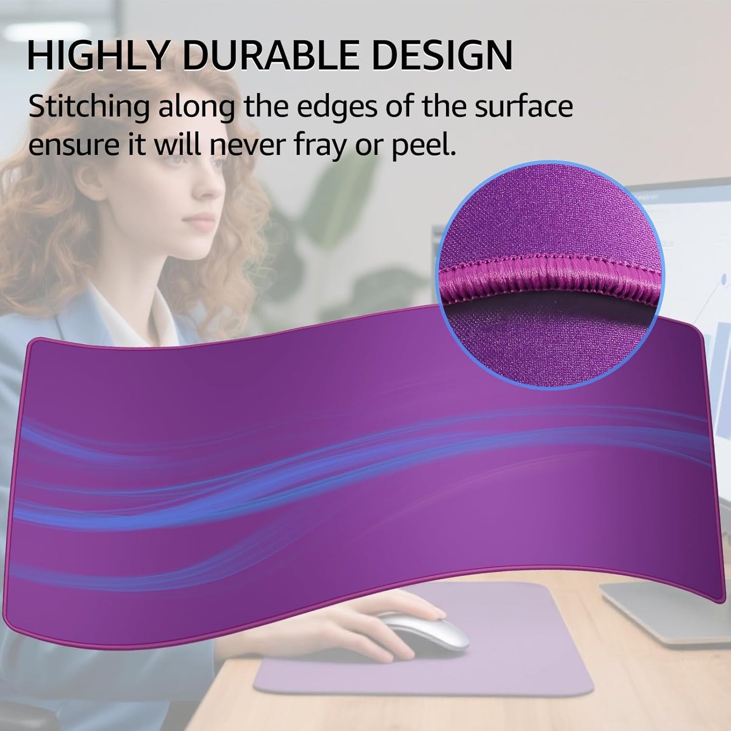 KTRIO Large Gaming Mouse Pad with Stitched Edges, Extended Mousepad with Superior Micro-Weave Cloth, Non-Slip Base, Water Resist Keyboard Pad for Gamer, Office & Home, 31.5x15.7in, Violet Purple