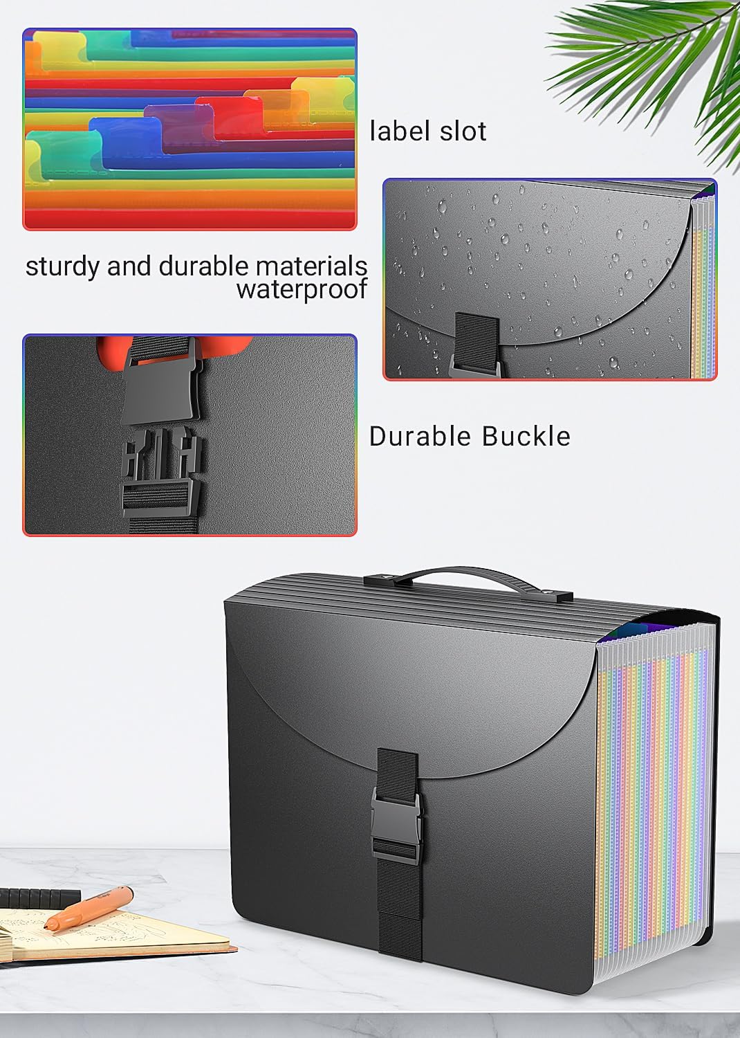 Expanding File Folders,Accordion File Organizer with Handle,25 Pockets Expandable File Folder Portable Filing Box,Adjustable Support Strap,Colored Tabs.Papers Bills Documents Organizer,A4/Letter Size