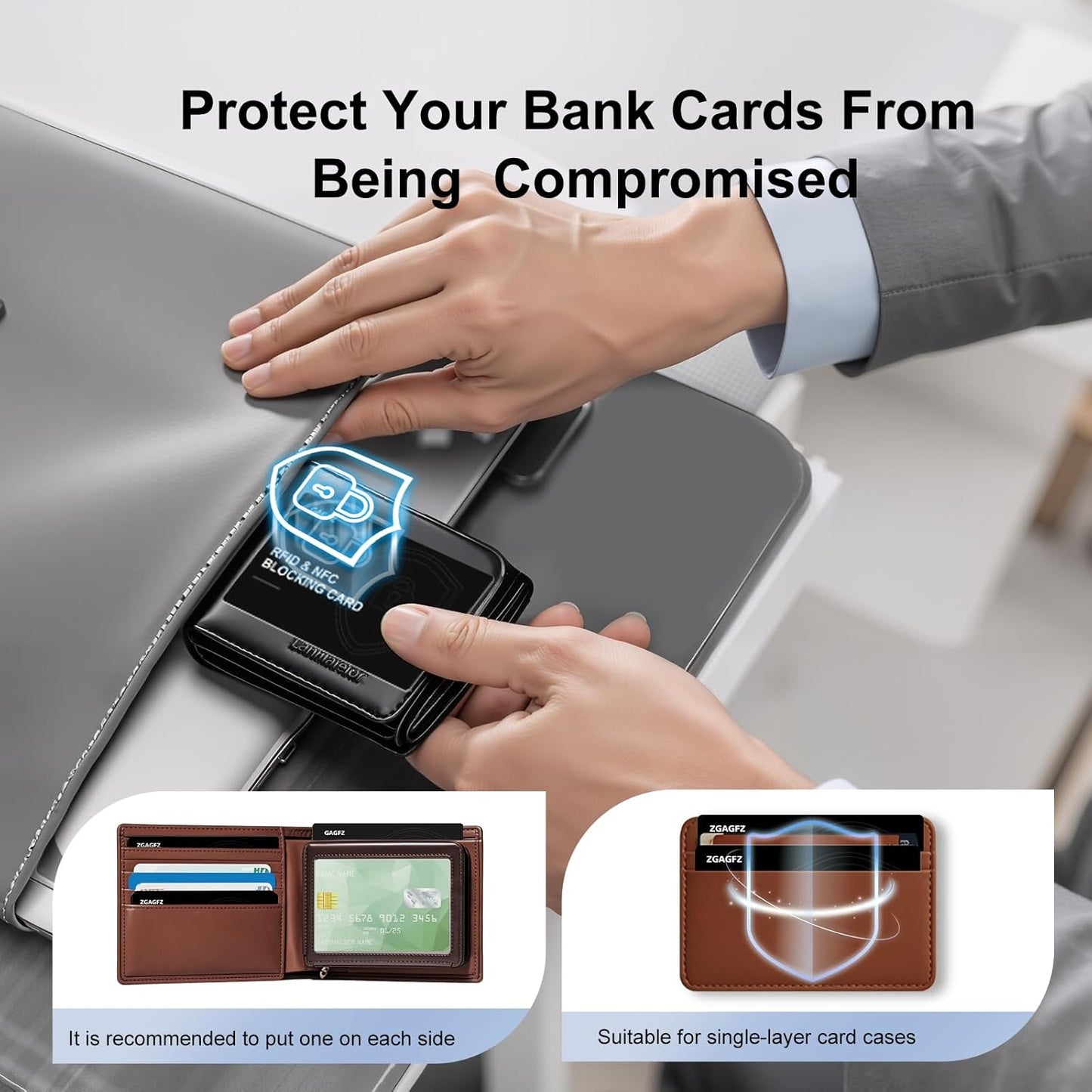 6 Pack RFID Blocking Card, NFC Debit Credit Card Passport Protector, Entire Wallet Protection Blocker Set for Men & Women, Smart Slim Design Perfectly fits in Wallet and Purse-Black (6)