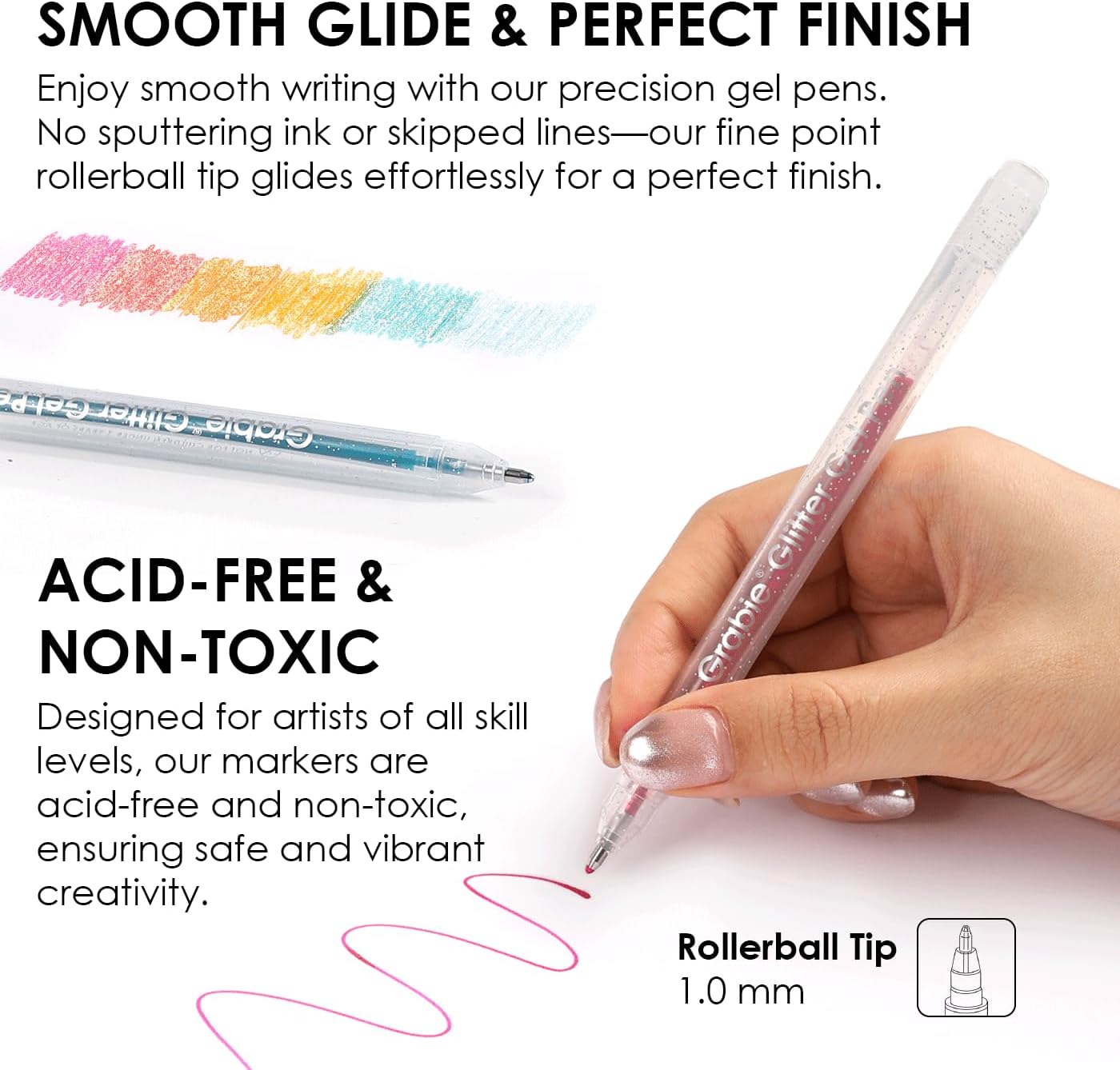 42 Glitter Gel Pen Set, 18 Iridescent&24 Essential Color Pens, Smooth Rollerball Tip, Metallic Sparkly Gel Pens for Coloring (42 Colors Capped Glitter Gel Pens)