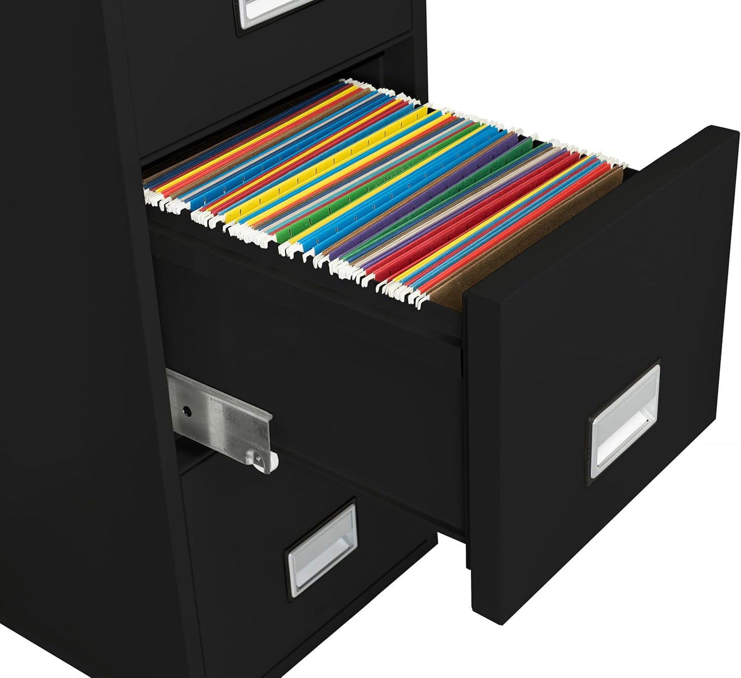 25 inch 4-Drawer Vertical Fireproof File Cabinet – Letter Size Filing – Key Lock – Water Resistant Seal – Fire and Impact Rated – Black Finish – Model LTR4W25B