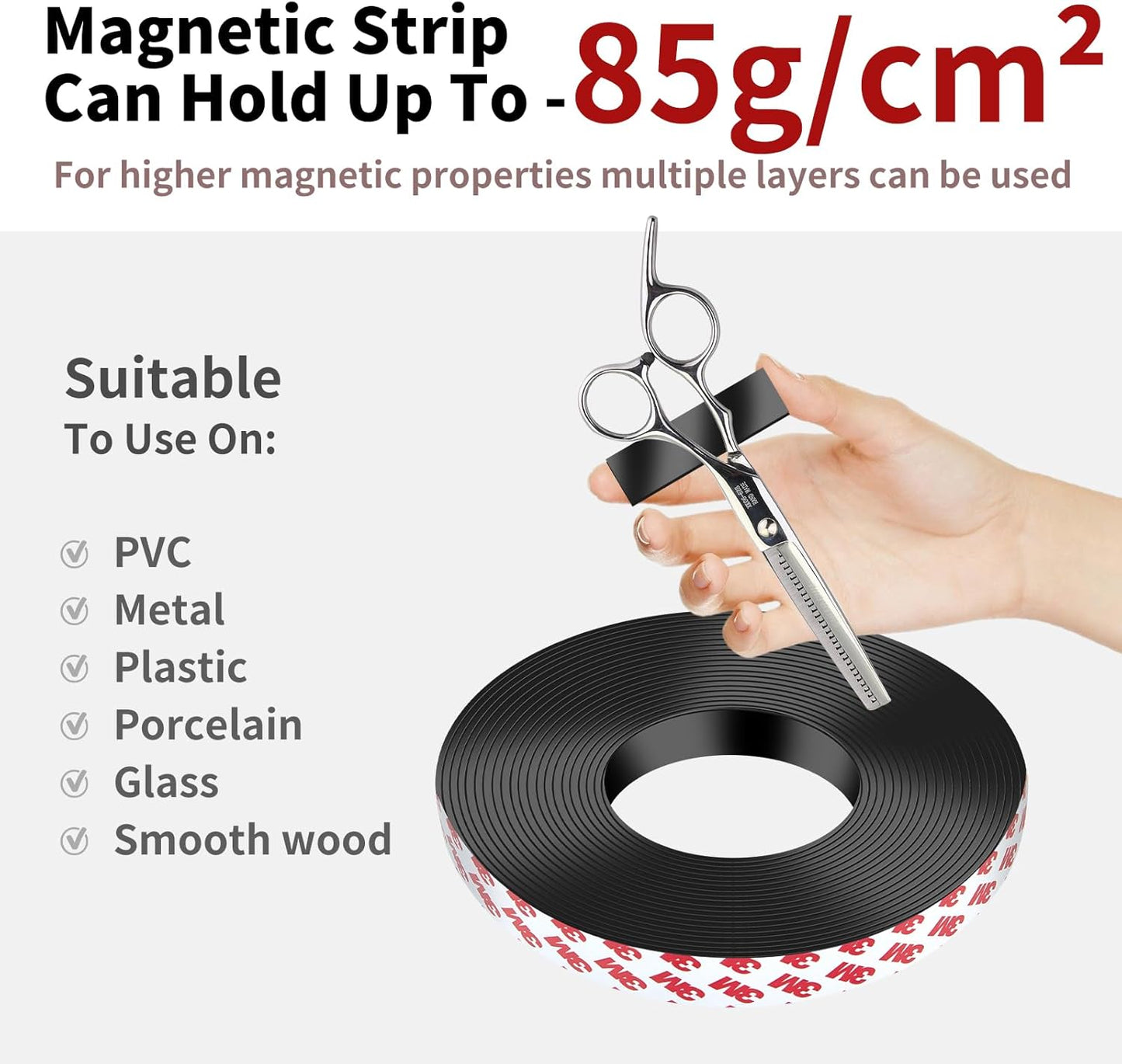 Magnetic Tape - 32 ft x 1 inch Magnet Strip Tape Roll with Strong Adhesive Backing for Kitchen, Office, School Organization, Whiteboards,Fridge(0.07" Thick)