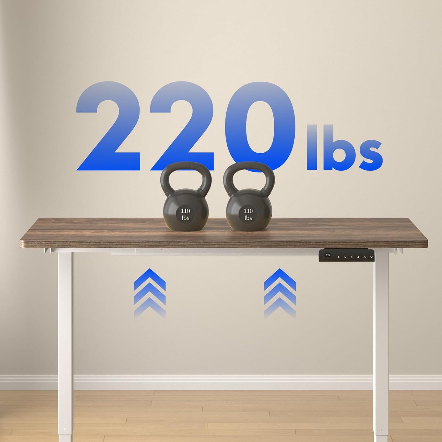 FLEXISPOT E3 Dual Motor Electric Standing Desk 48x30 Inch Whole-Piece Board Height Adjustable Electric Sit Stand Desk (White Frame + Brown Wood Grain Desktop, 2 Packages)