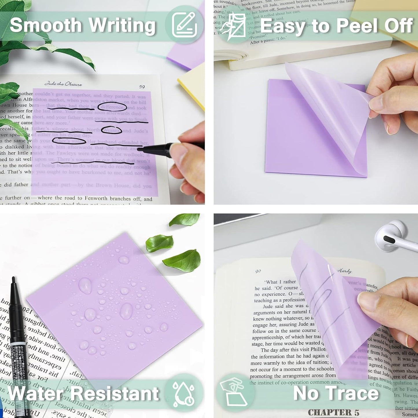 400 Sheets Transparent Sticky Notes, 3x3 inch Clear Sticky Notes Set, See Through Notes for Annotation, Index Labels, Translucent Notes with Pen for Office School (Assorted Colors)