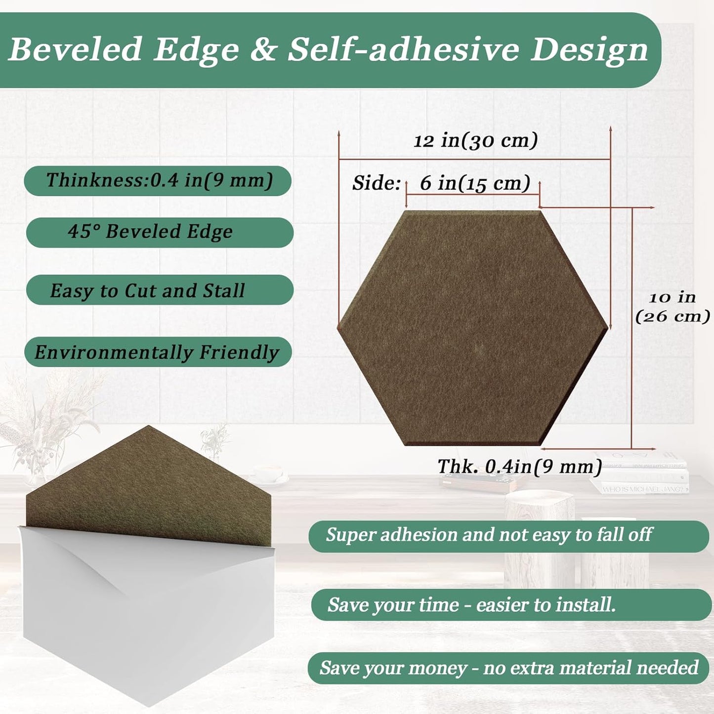 Hexagonal Acoustic Panels-12 Pack High-Density Sound Absorbing Panels 12"X10"X0.4" for Enhanced Noise Reduction, DIY Design, Idea for Studios, Offices, and Home Theaters(Coffee Brown)