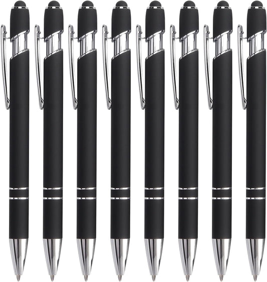 Bribobo 8 Pack Black Ballpoint Pen 2-in-1 Stylus - Retractable Metal Pen With Stylus Tip for Touch Screens, 1.0 mm Black Ink