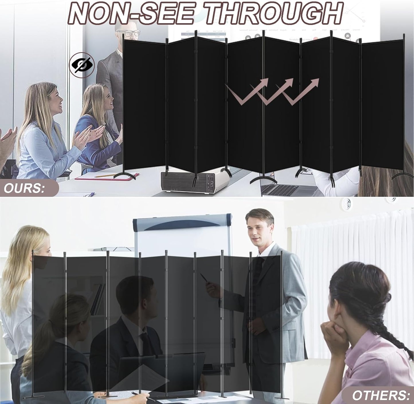 8 Panel Room Divider, Folding Privacy Panel Screens for Office Home Dorm Separation, Freestanding Patition Screen Fabric Panel Wall, Black