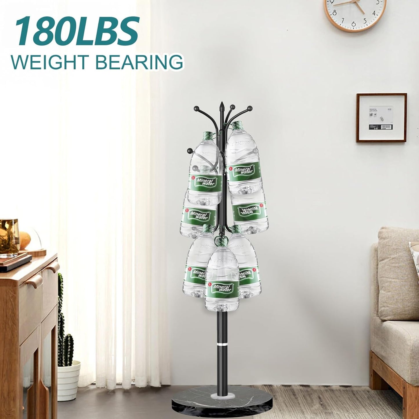 Coat Rack with Natural Marble Base, Metal Modern Coat Racks Freestanding, Coat Rack Stand with 12 Hooks, Coat Tree Hats Hanger Stand for Entryway, Hallway (12 Hooks-Black)