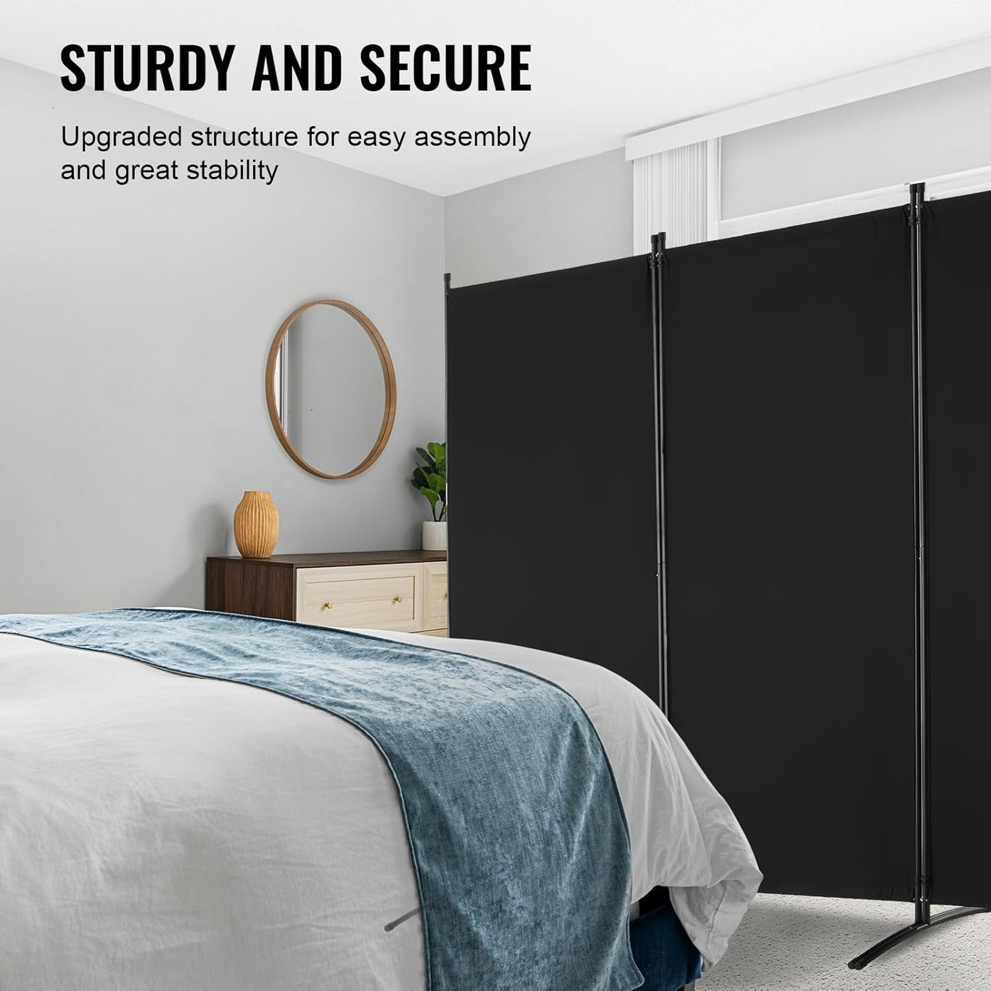 VEVOR Room Divider, 3 Panel Room Divider, Folding Privacy Screen and Portable Partition Divider for Room Separation, Freestanding Room Partitions for Office, Bedroom, Black