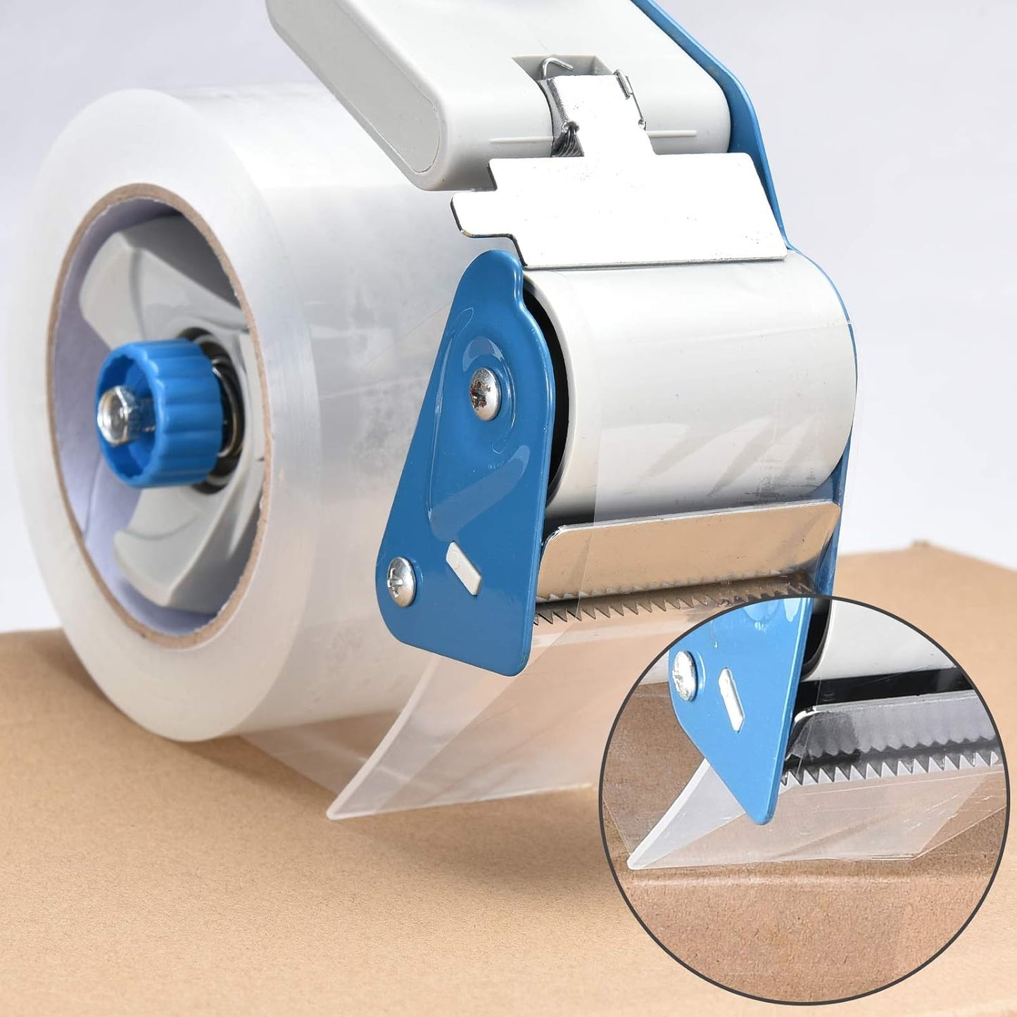 Pacific Mailer 2 Inch Tape Gun Dispenser with 2 Inch Carton Packing Tape, Lightweight Industrial Side Loading Tape Dispenser - Blue
