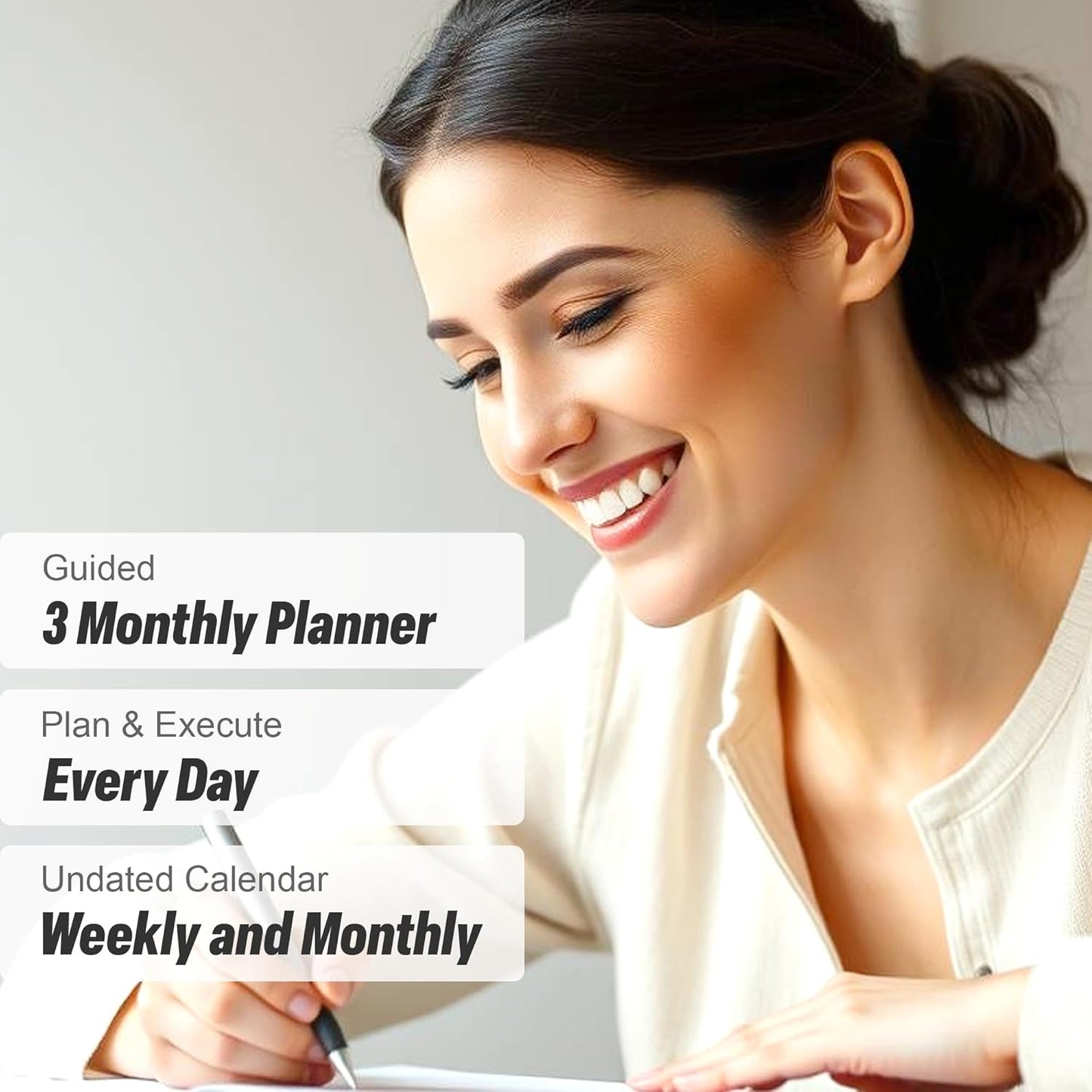 Guided Journal - Gratitude & Mental Health Journal for 5 Minute Daily | 90-Day Undated Planner for Positivity & Manifestation | Guided Mindfulness, Self Care & Reflection | Vision Board + Stickers