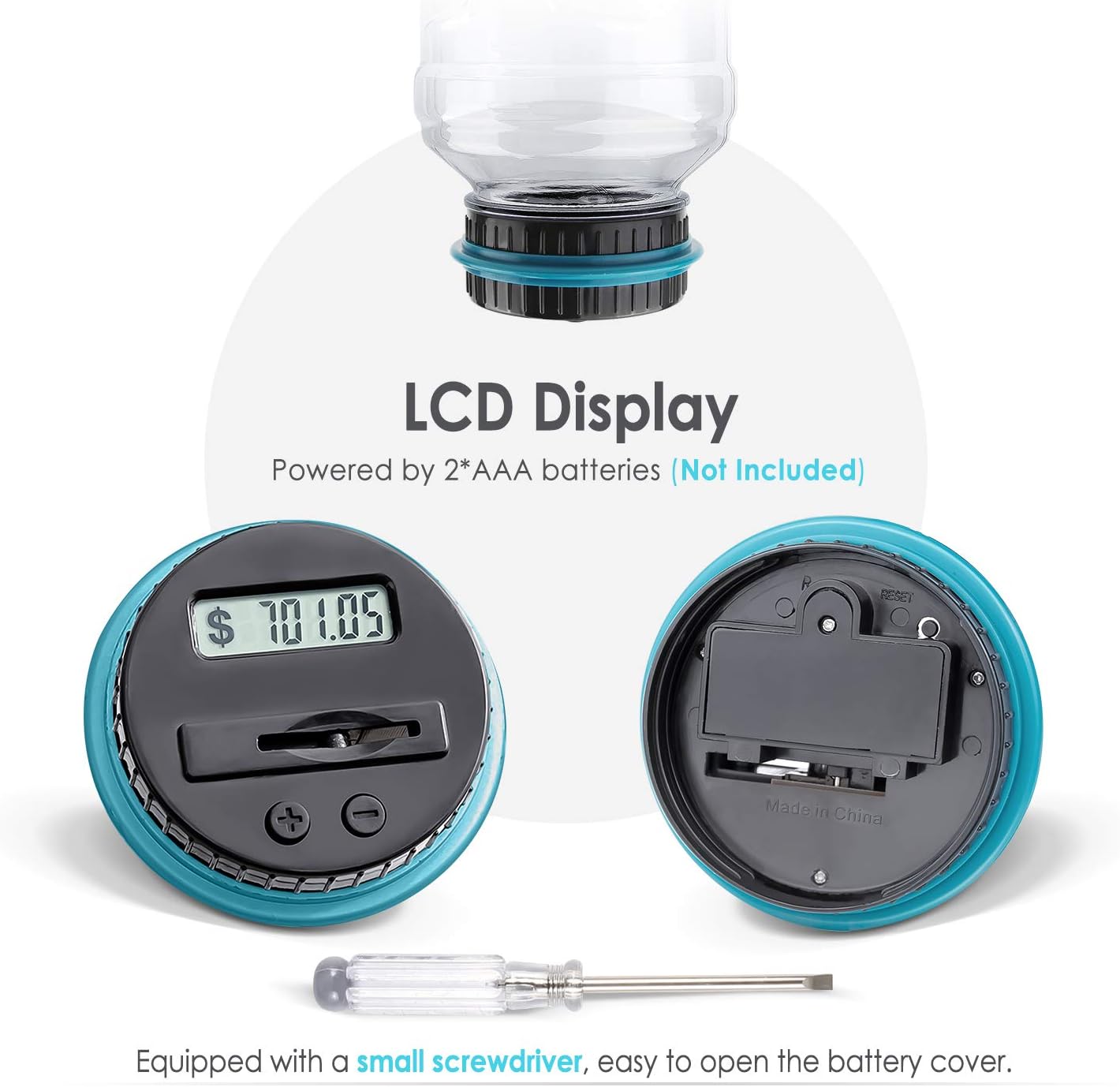 Large Piggy Bank for Boys Adults, Vcertcpl Digital Coin Counting Bank with LCD Counter, 1.8L Capacity Coin Bank Money Jar for Adults, Designed for All US Coins (Blue)