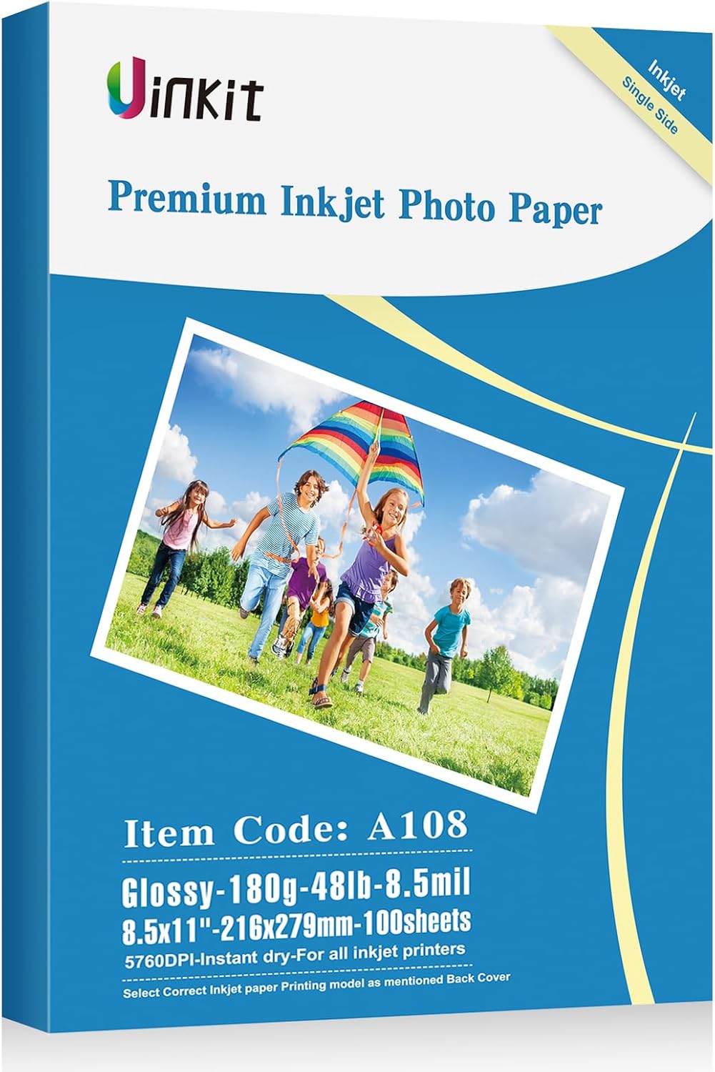Uinkit 100 Sheets Inkjet Photo Paper Glossy 8.5x11 48lb 180Gsm Professional Photographic Paper Letter Size 8.5Mil Instant Dry Suitable for All Ink Printers