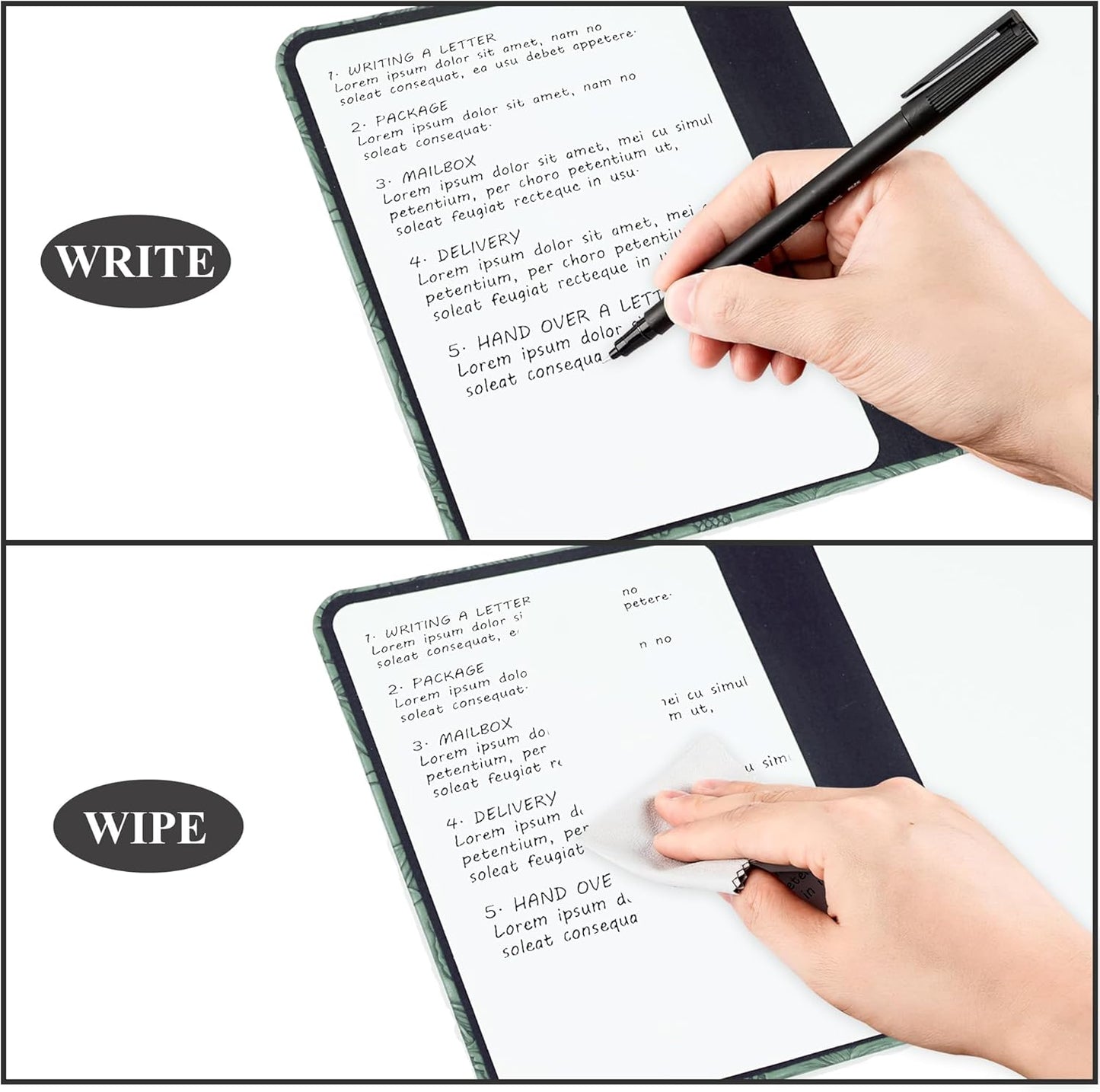 Portable Small White Board Dry Erase Board, Reusable 9.5 * 6.6in Notebook Memo, Office Home Supplies Desk Accessories(1-Carved Green)