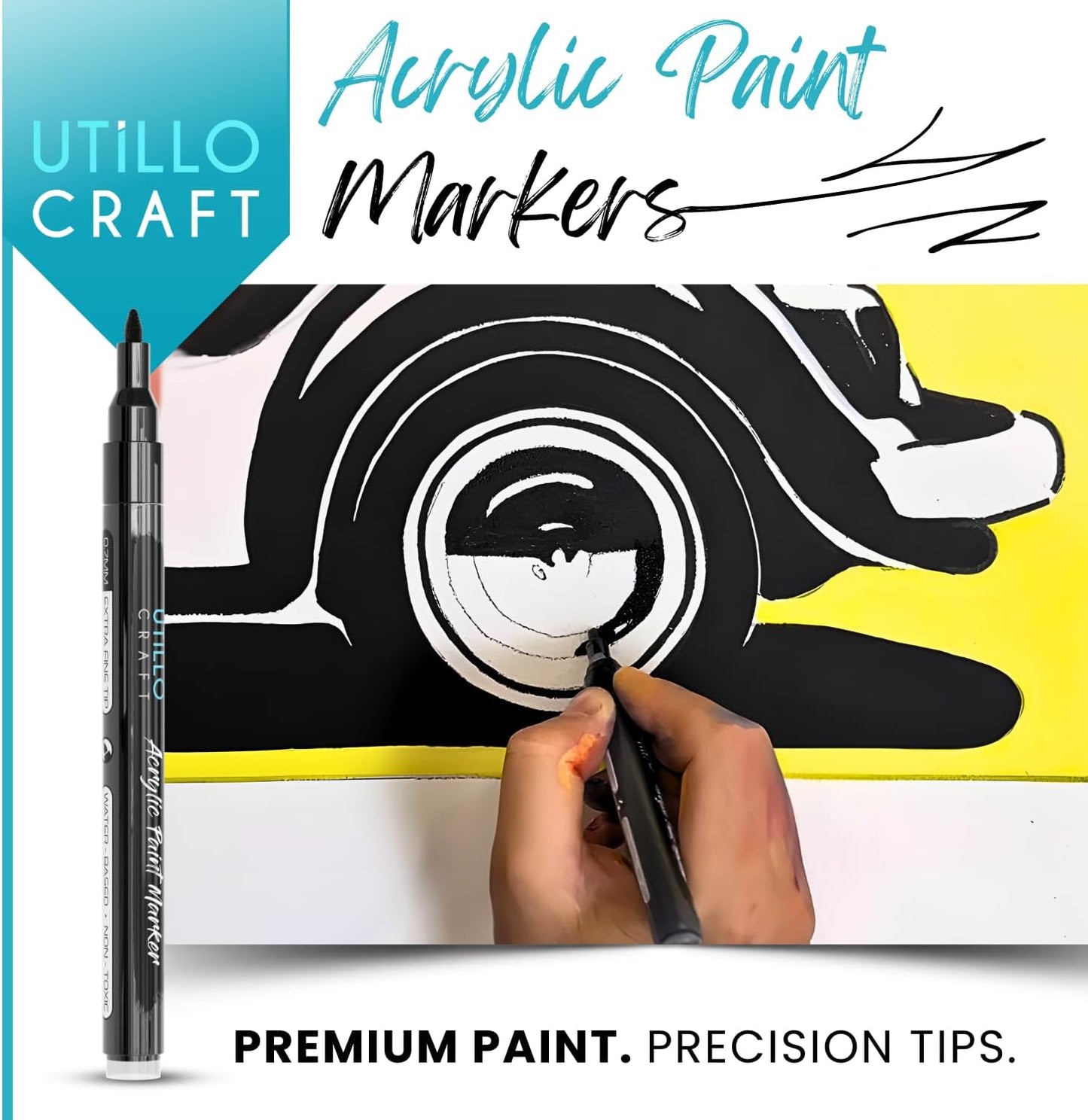 Utillo Craft Black Extra Fine Paint Pens (8-Pack) - 0.7mm Precision-Manufactured Japanese Tip - Quick-Drying, Permanent, Waterproof - For Stone, Wood, Glass, Paper, Fabric, Canvas, Metal & More