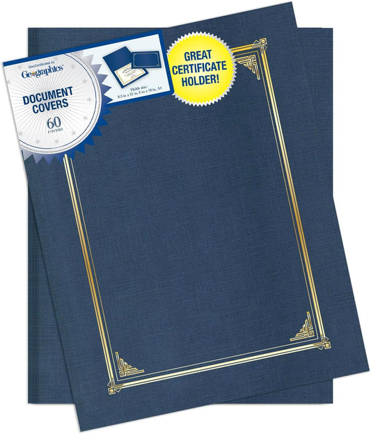 Classic Linen Document Covers 12.5” x 9.75” Navy Blue 60 Pack - Certificate Holders, Diploma Holder, Frame Documents - Premium Linen Texture for Professional Presentation