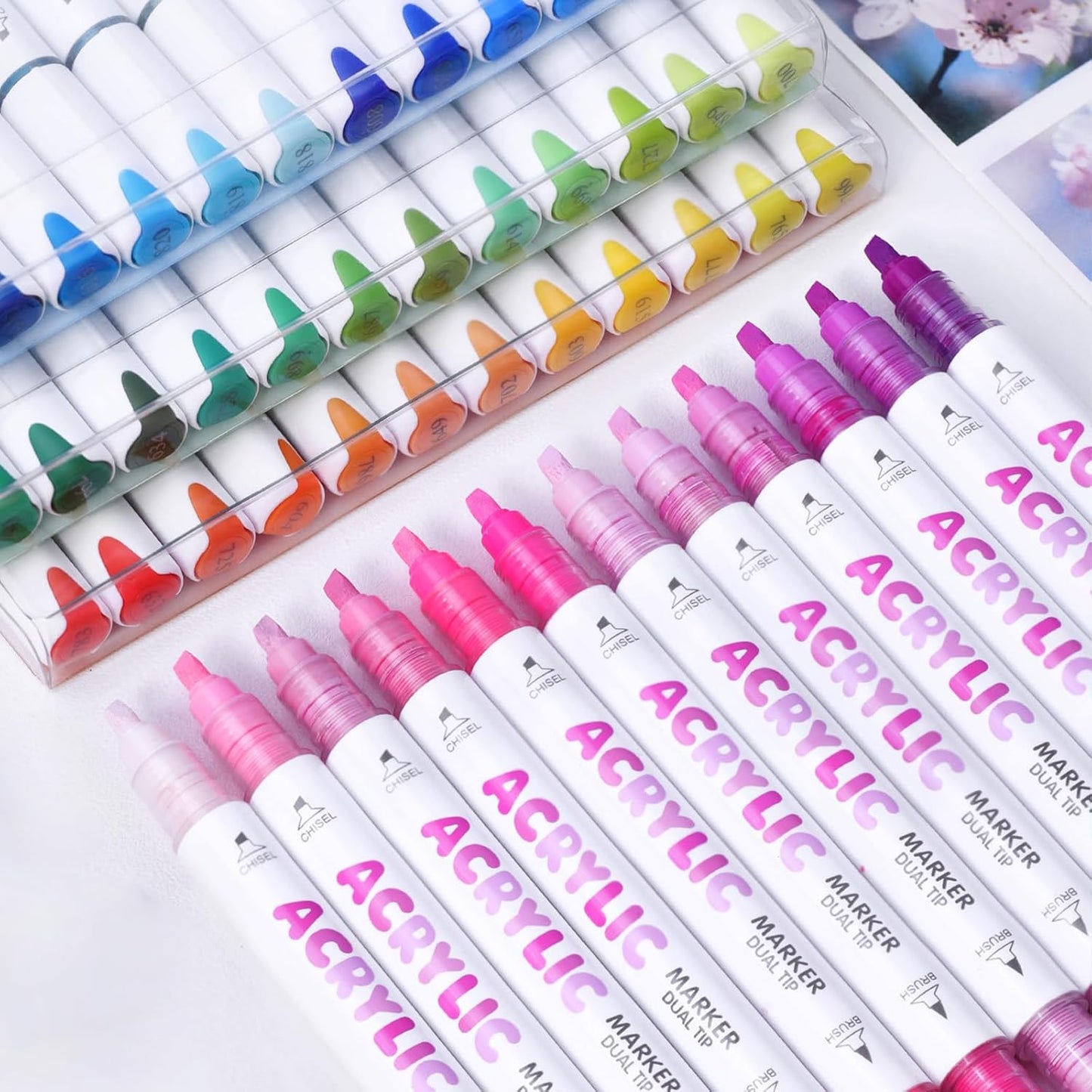 kander 12 Colors Dual Tip Acrylic Paint Markers, Pink Skin Color — Extra Fine & Soft Brush Pen Set with Direct Ink Flow for Sketching, Detailing, Coloring on Wood, Canvas, Rock, Glass, DIY Crafts