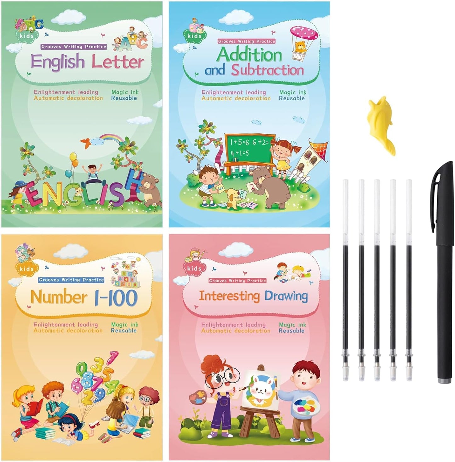 Magic Ink Copybooks for Kids Reusable Handwriting Workbooks for Preschools Grooves Template Design and Handwriting Aid (4)