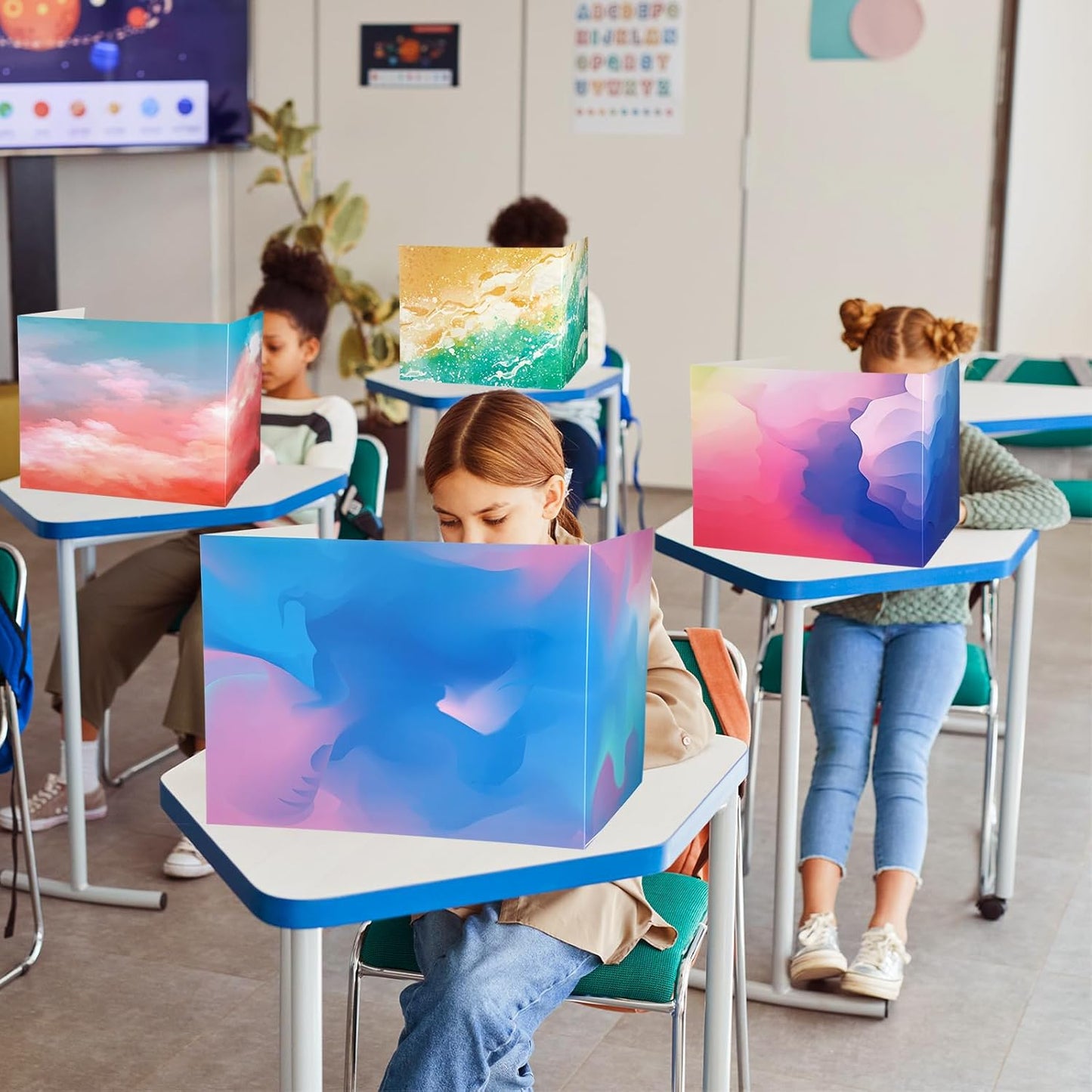Crtiin 24 Pcs Privacy Folders for Students Desk Dividers Standard School Privacy Cardboard Board Testing Dividers Shield for Classroom Teacher Supplies Keep Eyes from roving(Gradient)