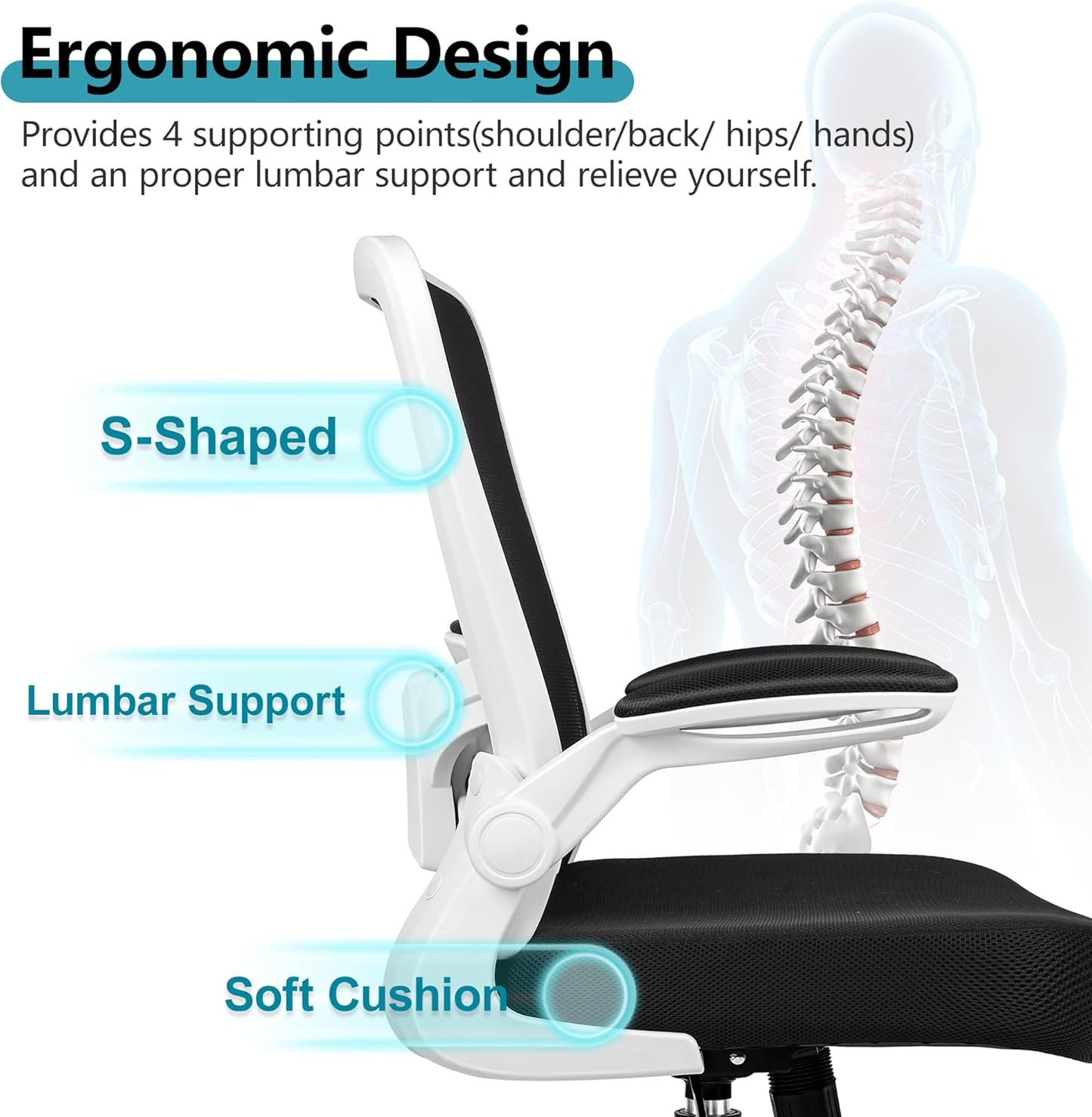 FelixKing Office Chair, Ergonomic Desk Chair Breathable Mesh Chairs with Adjustable High Back Lumbar Support Flip-up Armrests, Executive Swivel Comfy Task Computer Chairs for Home Office White