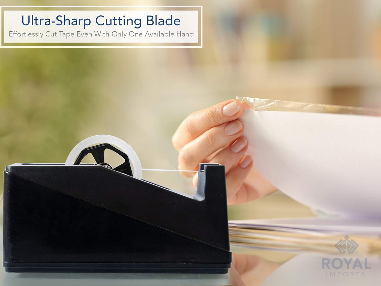 Royal Imports Desktop Tape Dispenser Adhesive Roll Holder (Fits 1" & 3" Core) Heavy Duty Premium for Office, Home, School, Library, Crafts, Moving, Giftwrapping with Weighted Nonskid Base, Blue