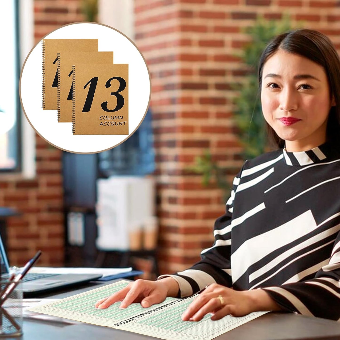 3 Pcs 13 Column Ledger Book 8.5 * 11inch Account Book Notebook Columnar Pad Columnar Pad 13 Columns Premium Analysis Pad Kraft Paper Cover 100 Pages for Personal Use Small Business(50 Sheet)