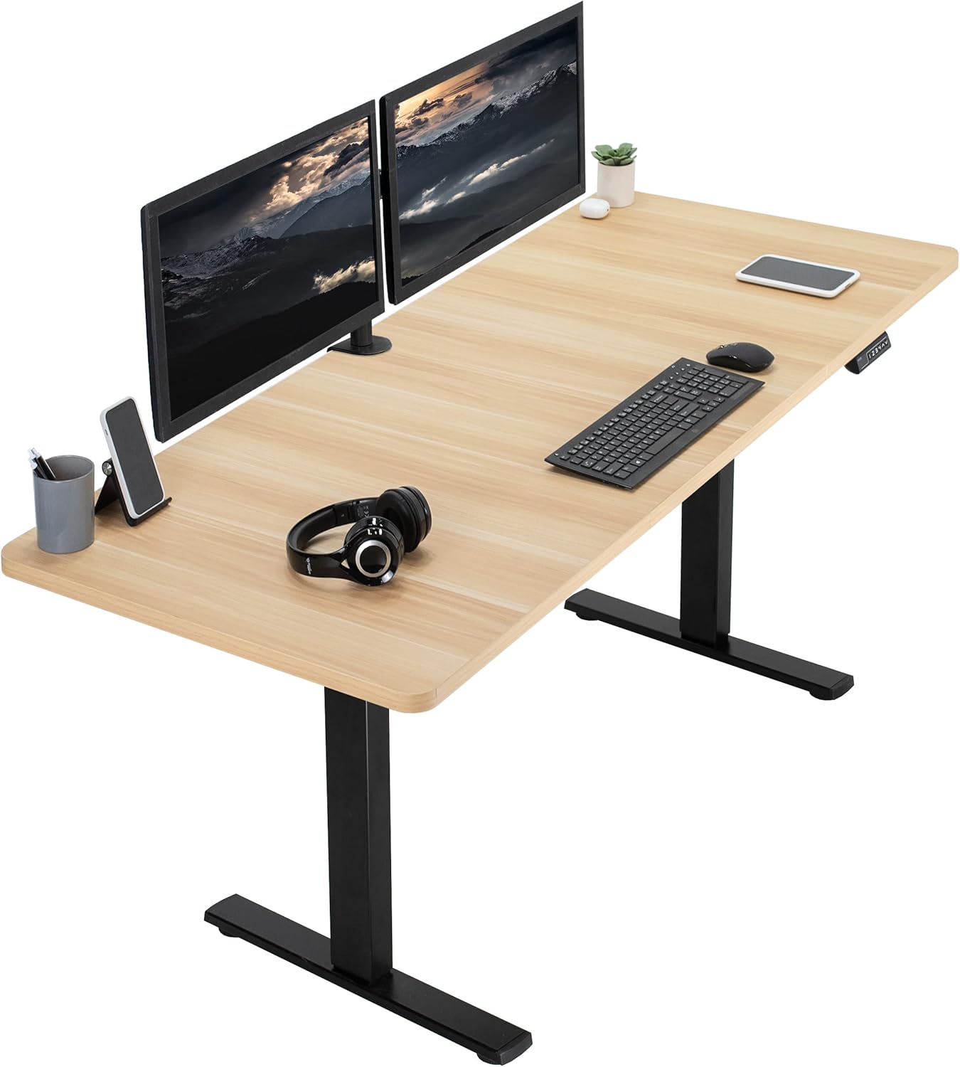 VIVO Electric 71 x 30 in Standing Desk, Memory Height Adjustment, 1B Series, Light Wood Top Black Frame, DESK-KIT-1B7C
